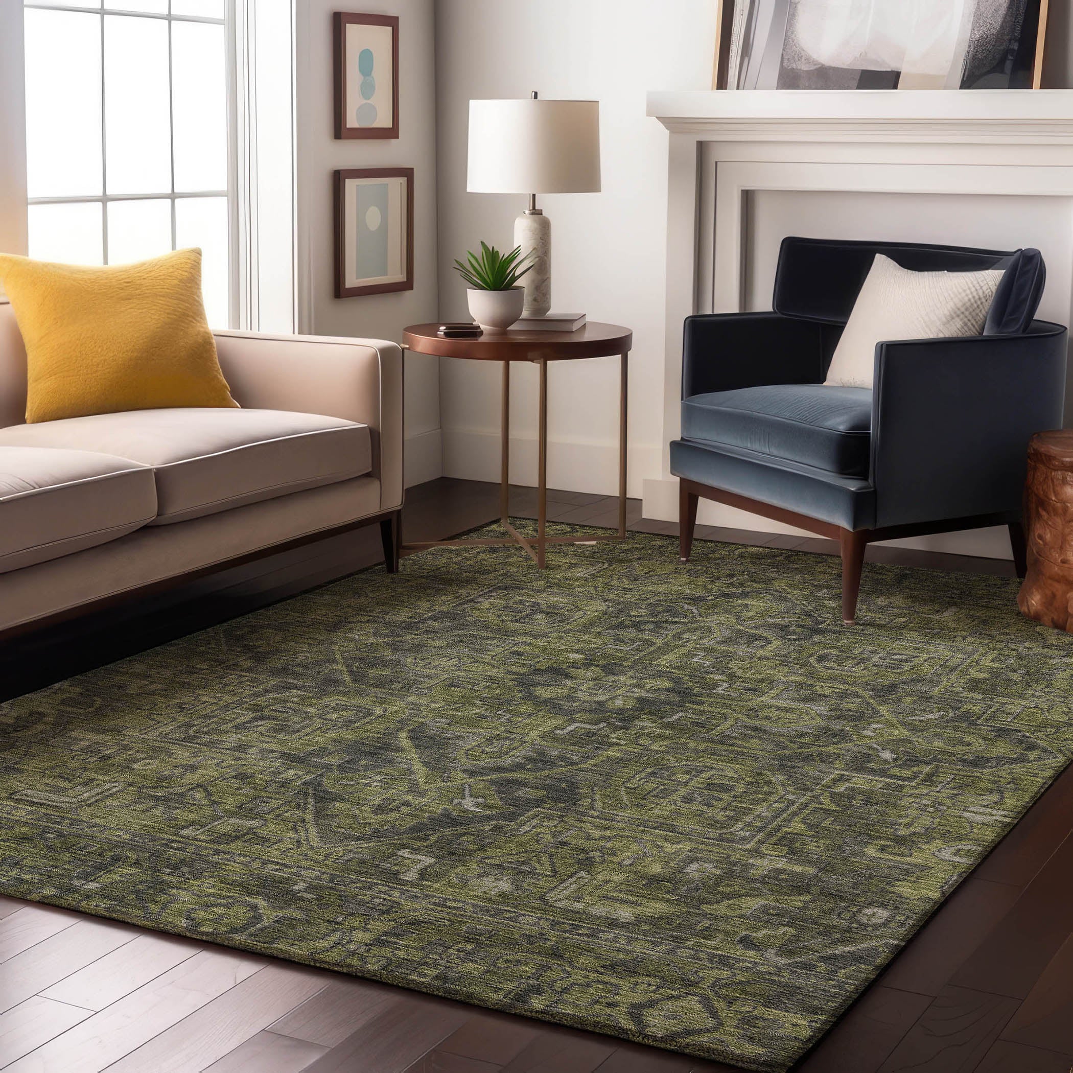 Reykjavik Machine Washable Traditional Green Rug 2'6" x 3'10" #shape_Rectangle