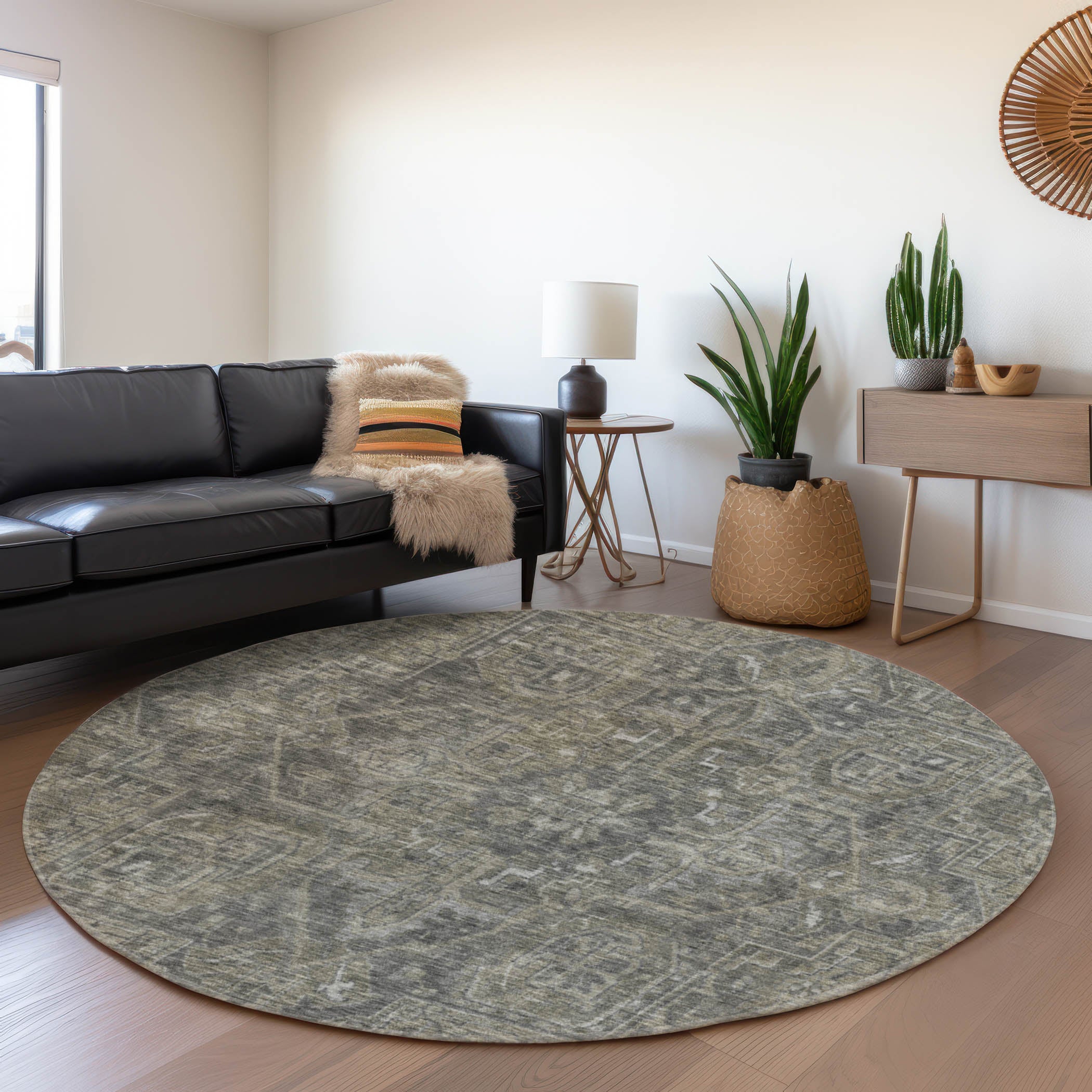 Reykjavik Machine Washable Traditional Mocha Brown Rug 8' x 8' #shape_Round