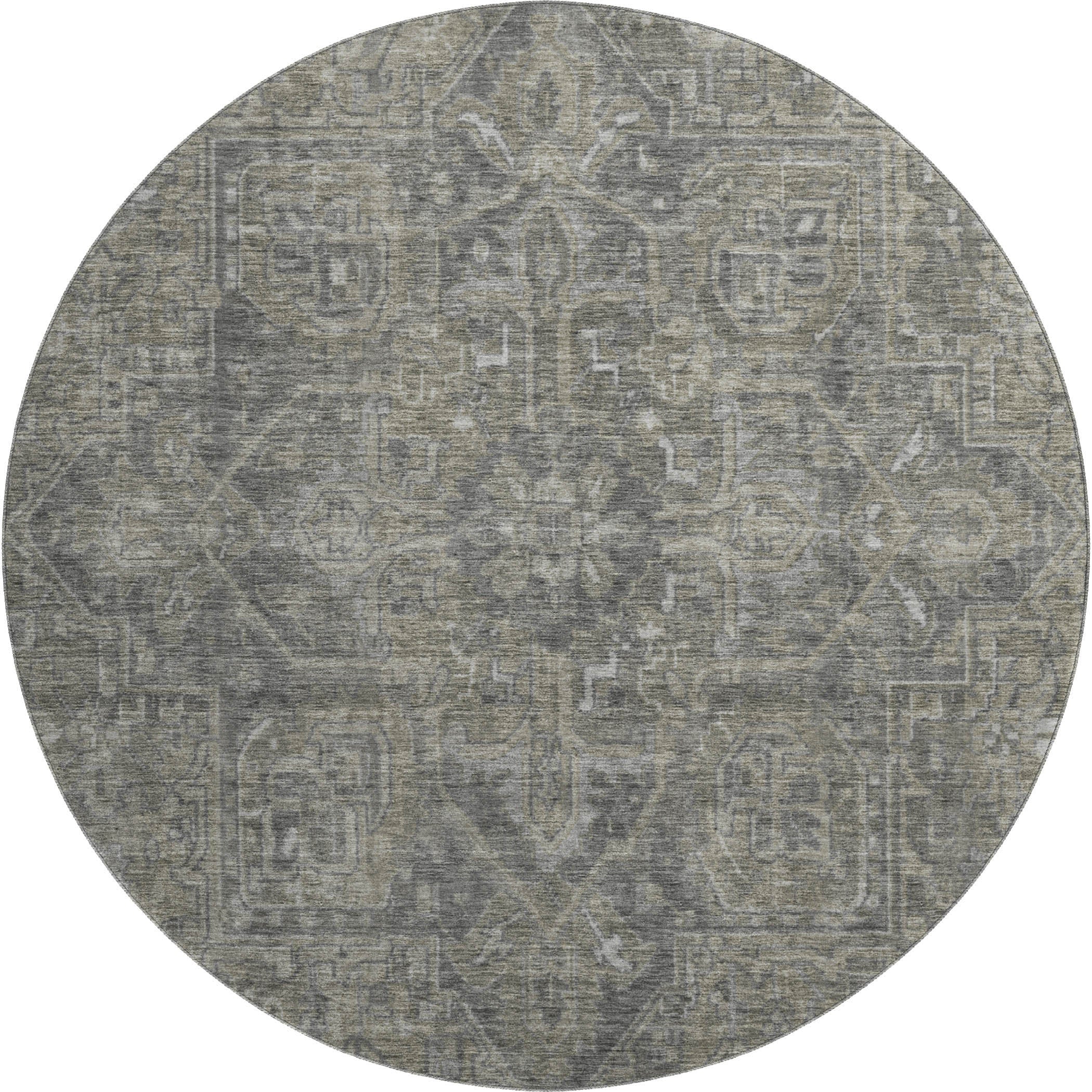 Reykjavik Machine Washable Traditional Mocha Brown Rug 8' x 8' #shape_Round