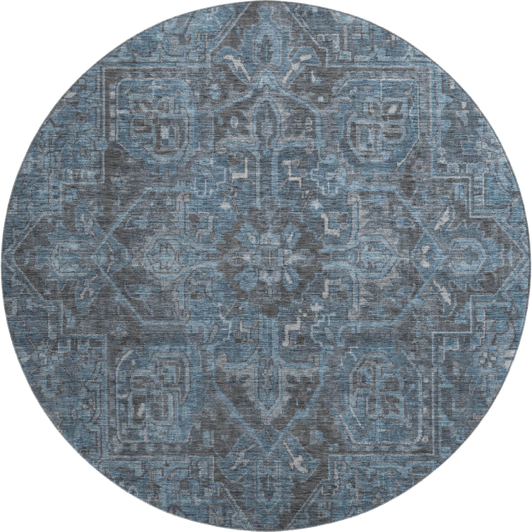 Reykjavik Machine Washable Traditional Navy Blue Rug 8' x 8' #shape_Round