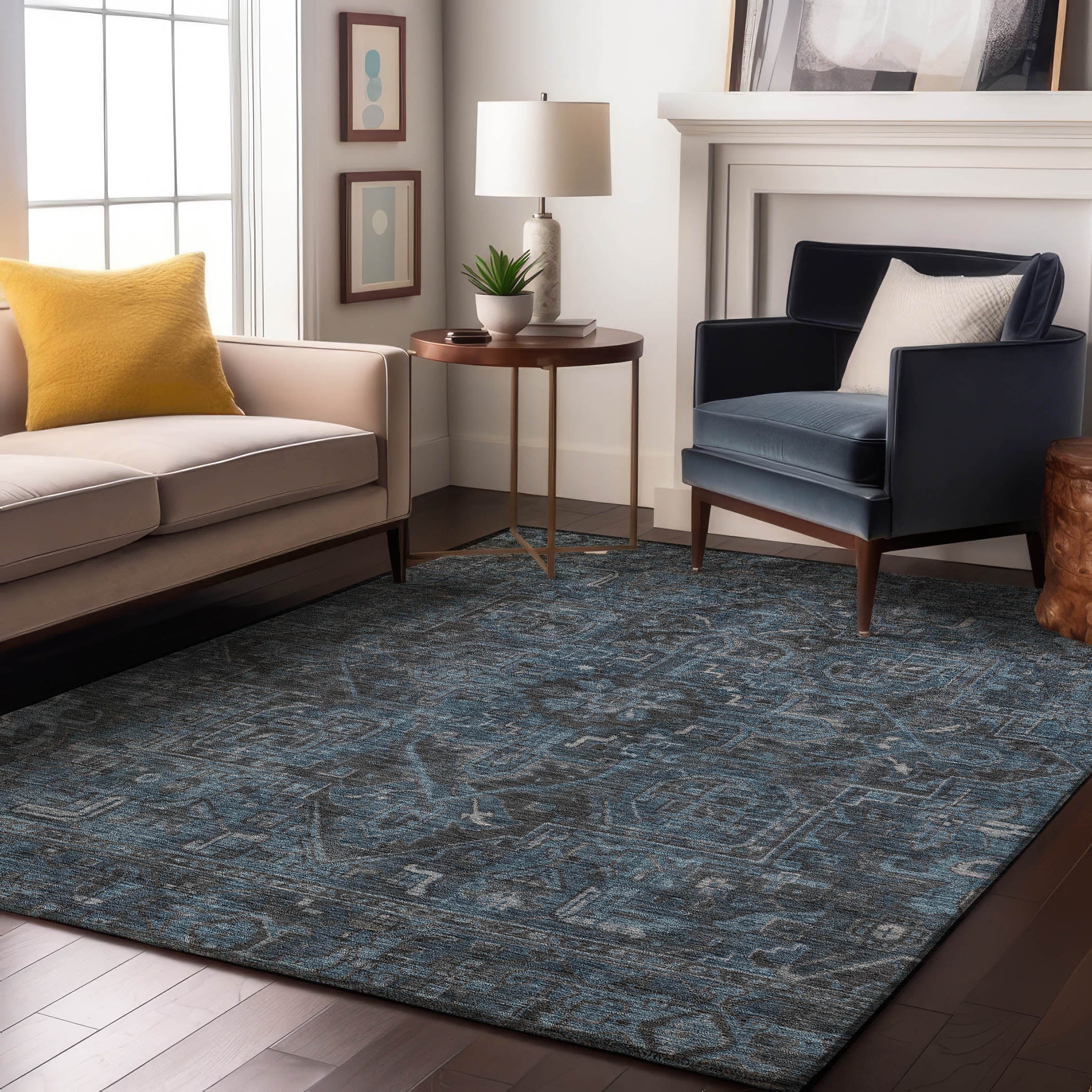 Reykjavik Machine Washable Traditional Navy Blue Rug 2'6" x 3'10" #shape_Rectangle