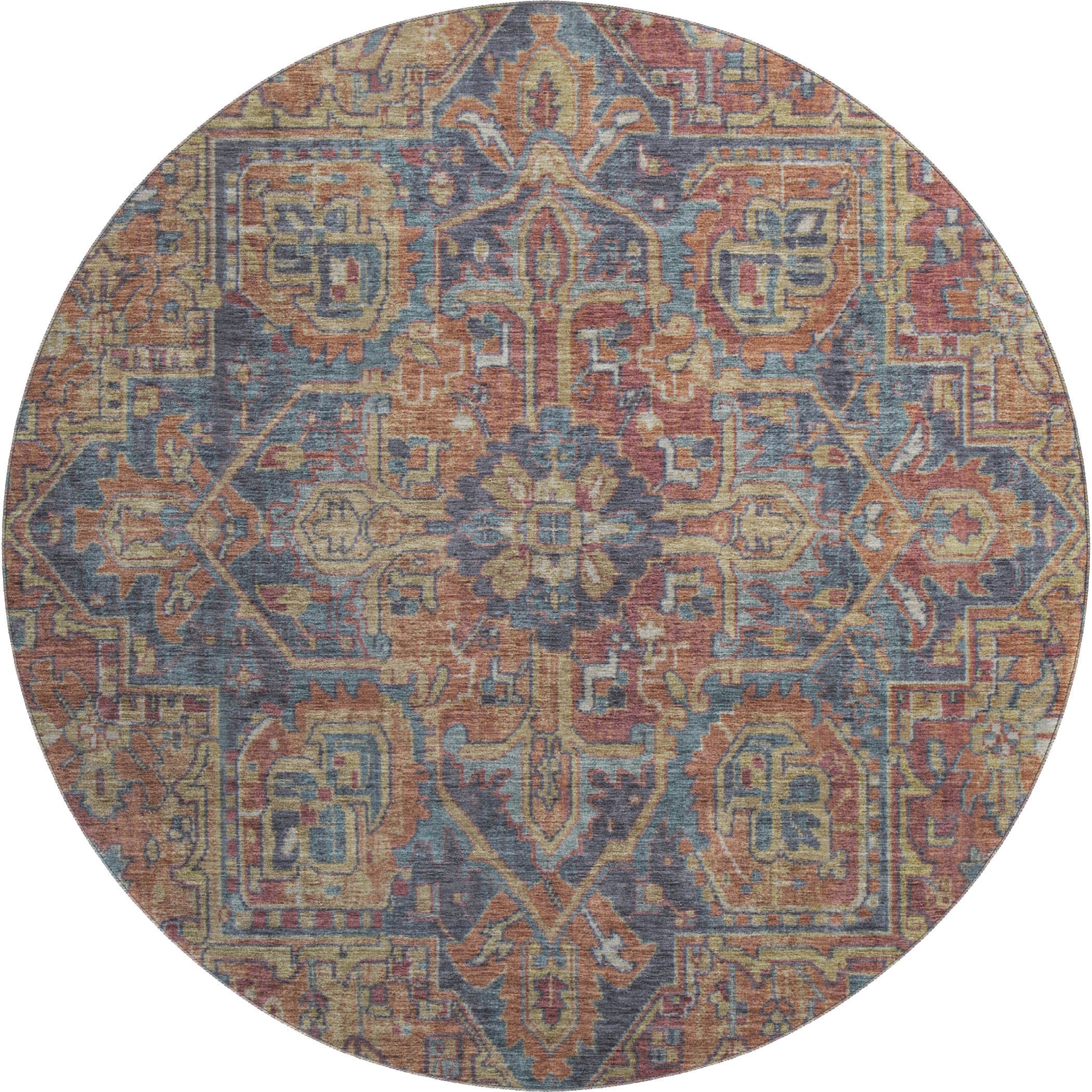 Reykjavik Machine Washable Traditional Red Rug 8' x 8' #shape_Round
