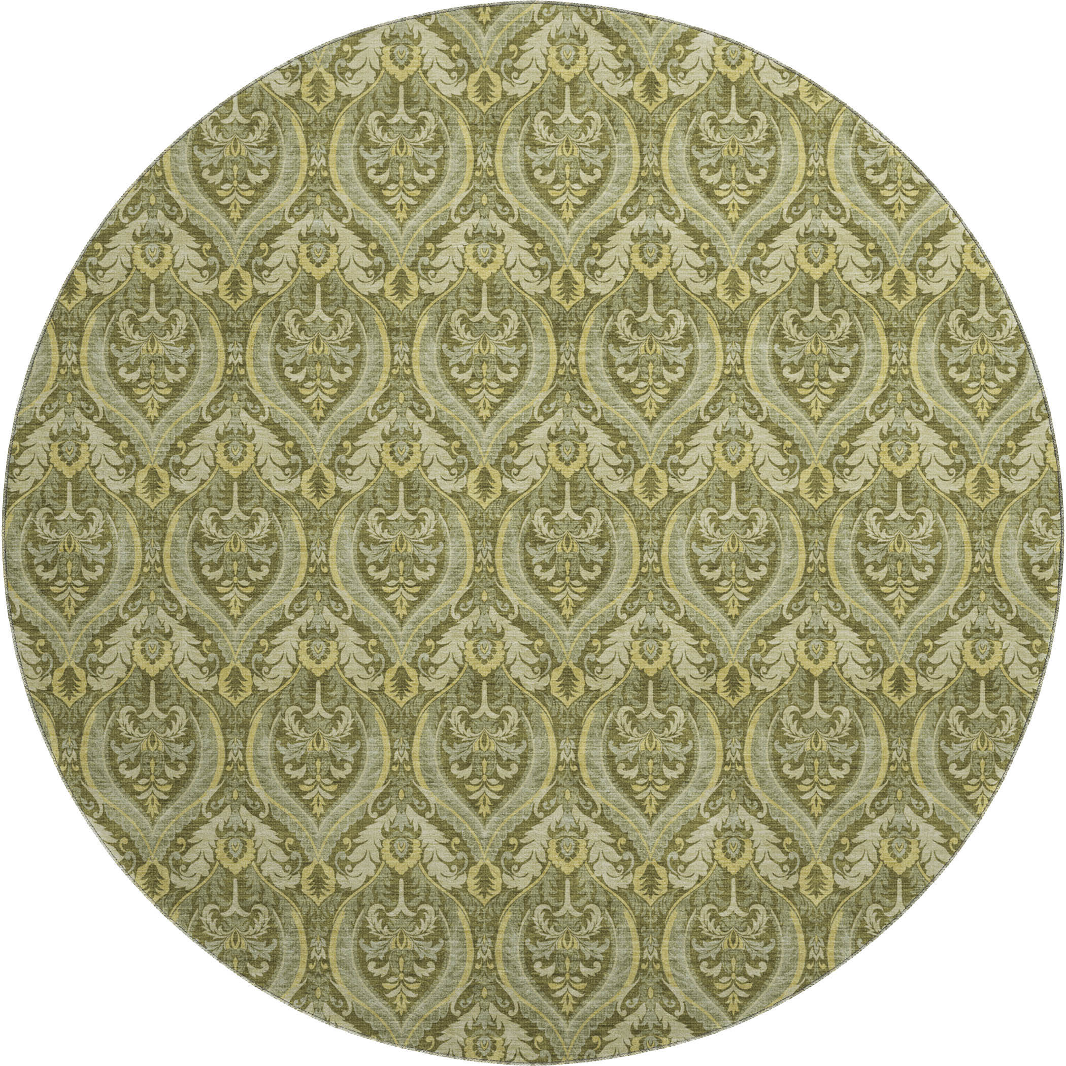 Oaxaca Machine Washable Transitional Green Rug 8' x 8' #shape_Round