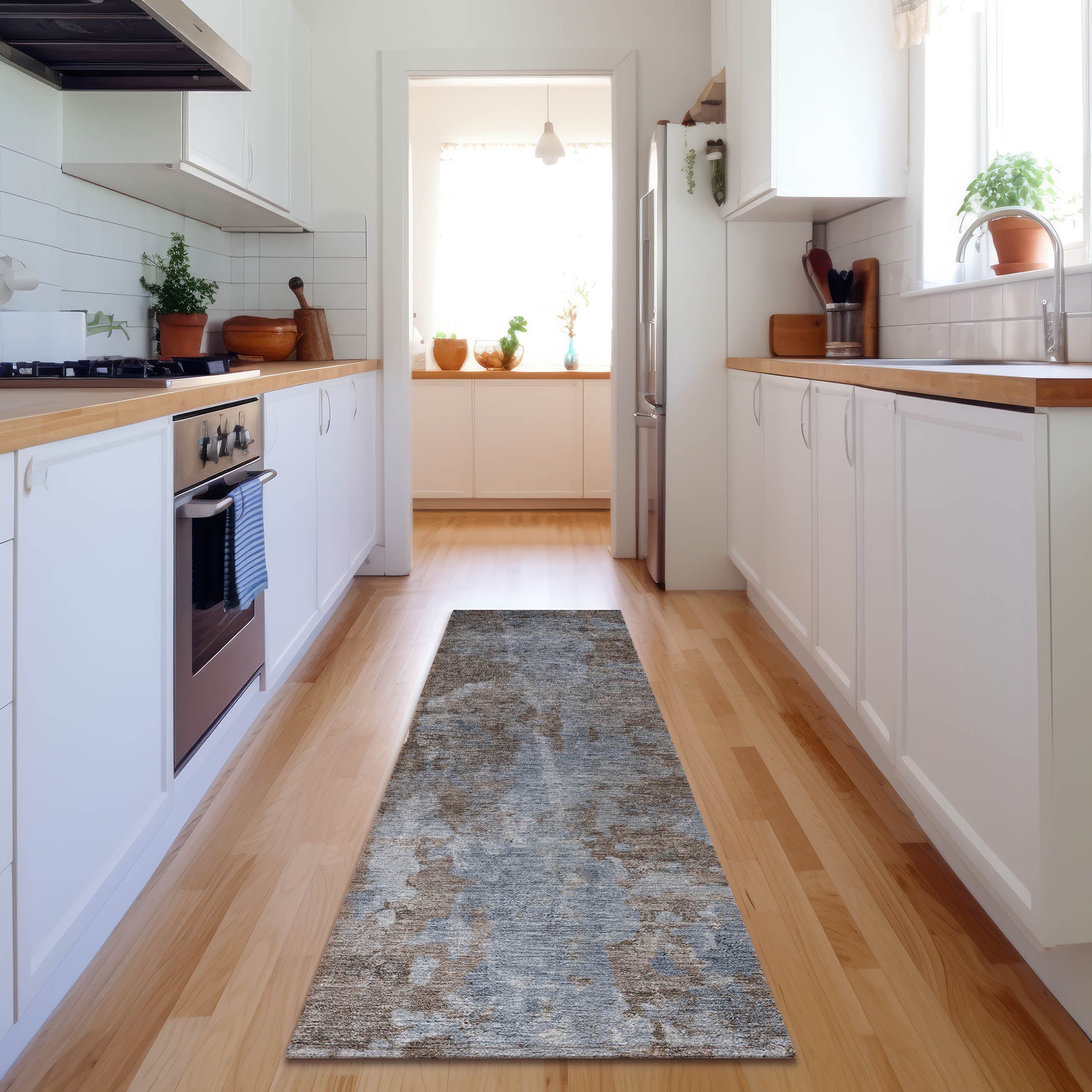 Hoi An Machine Washable Transitional Brown Rug 2'3" x 7'6" #shape_Runner