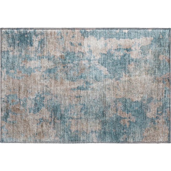 Hoi An Machine Washable Transitional Teal Rug 1'8" x 2'6"