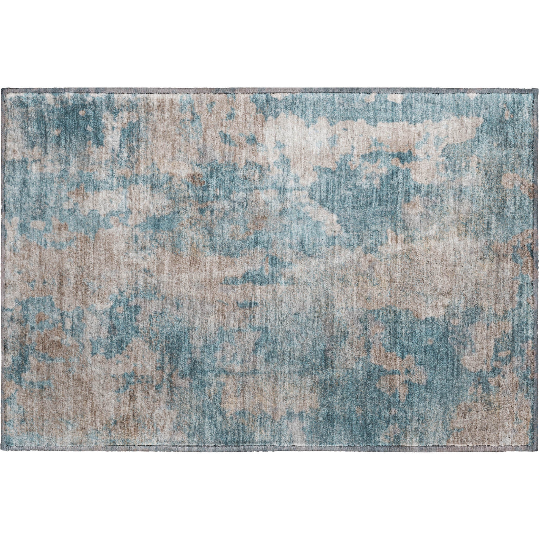 Hoi An Machine Washable Transitional Teal Rug 1'8" x 2'6" #shape_Rectangle