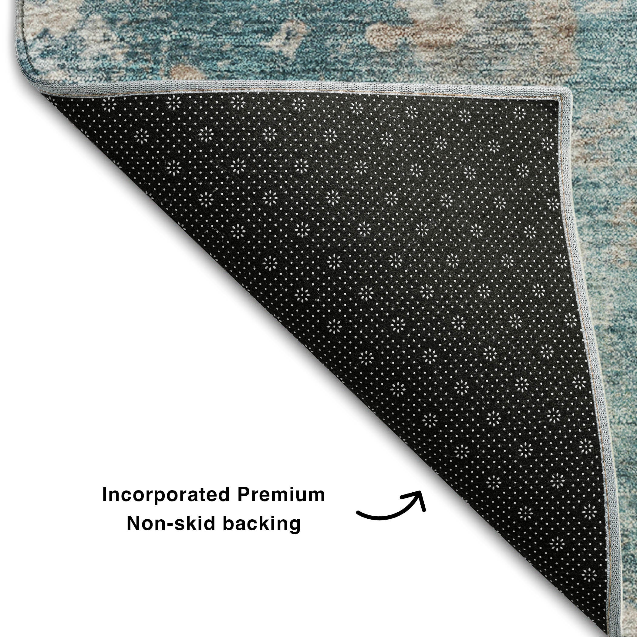 Hoi An Machine Washable Transitional Teal Rug 1'8" x 2'6" #shape_Rectangle