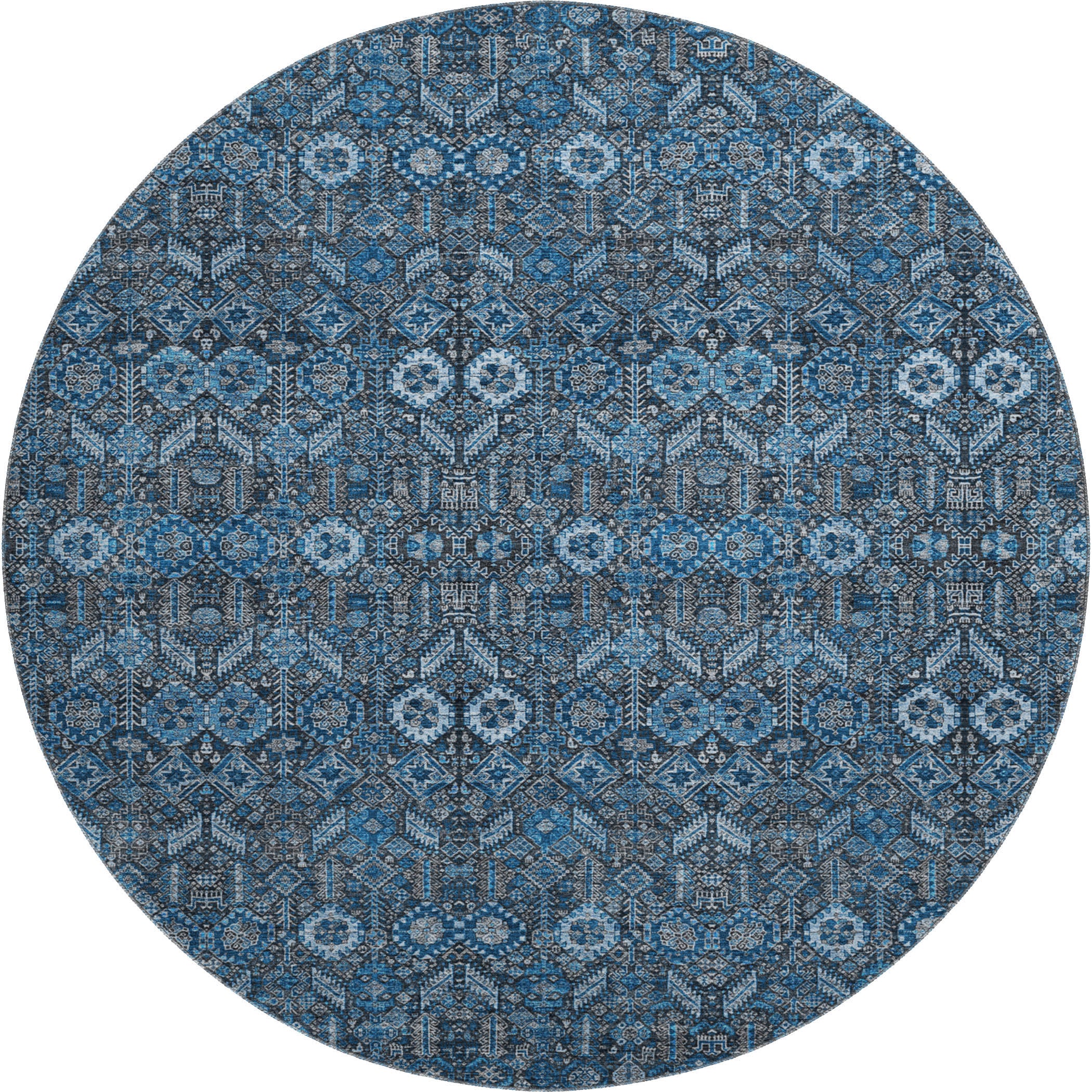 Lucerne Machine Washable Transitional Blue Rug 8' x 8' #shape_Round