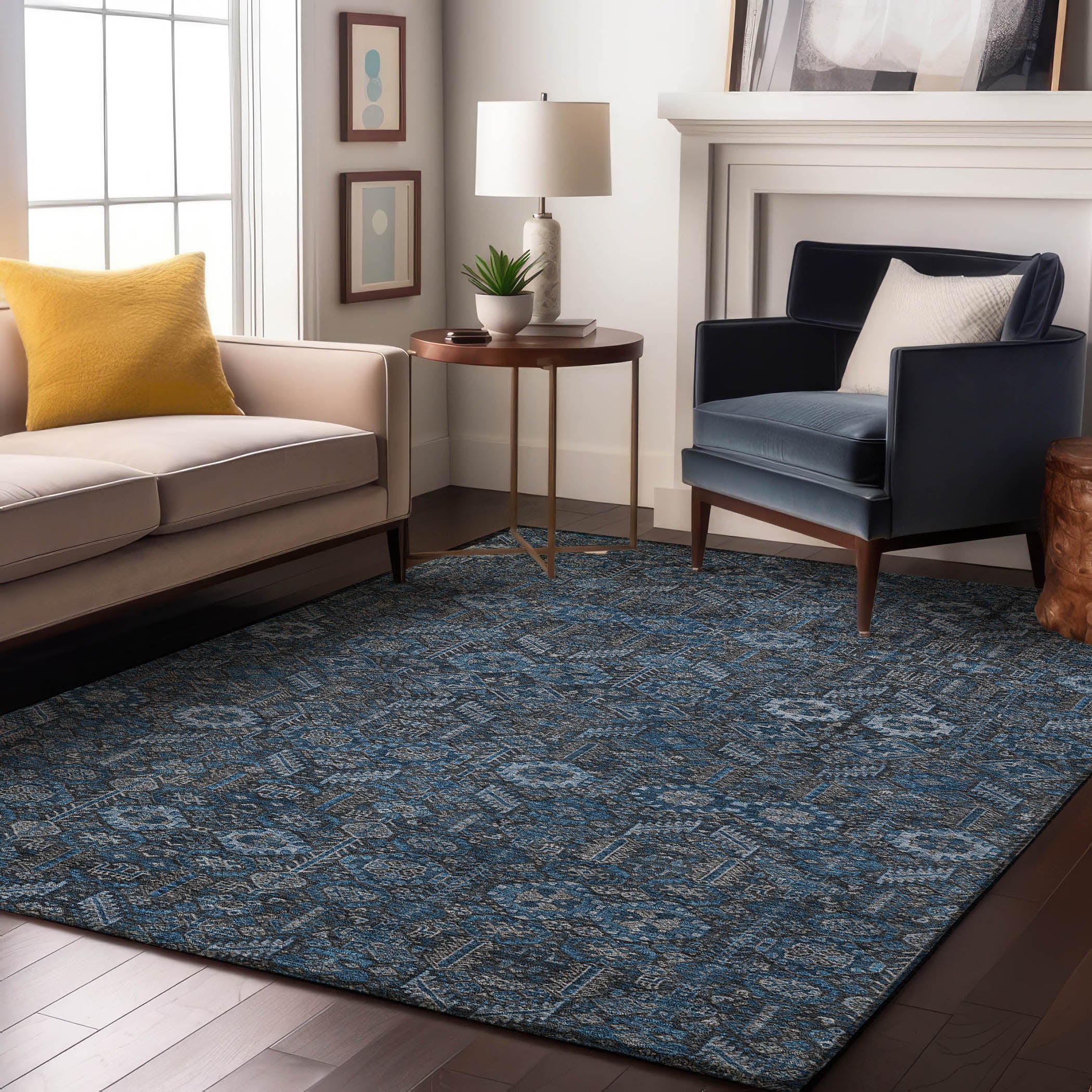 Lucerne Machine Washable Transitional Blue Rug 2'6" x 3'10" #shape_Rectangle