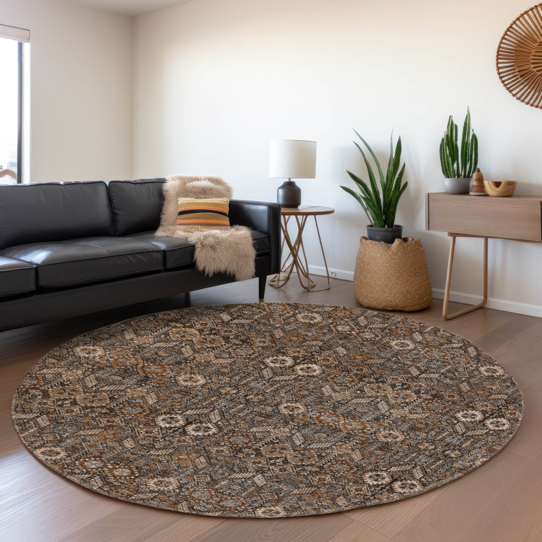 Lucerne Machine Washable Transitional Chocolate Brown Rug 8' x 8' #shape_Round