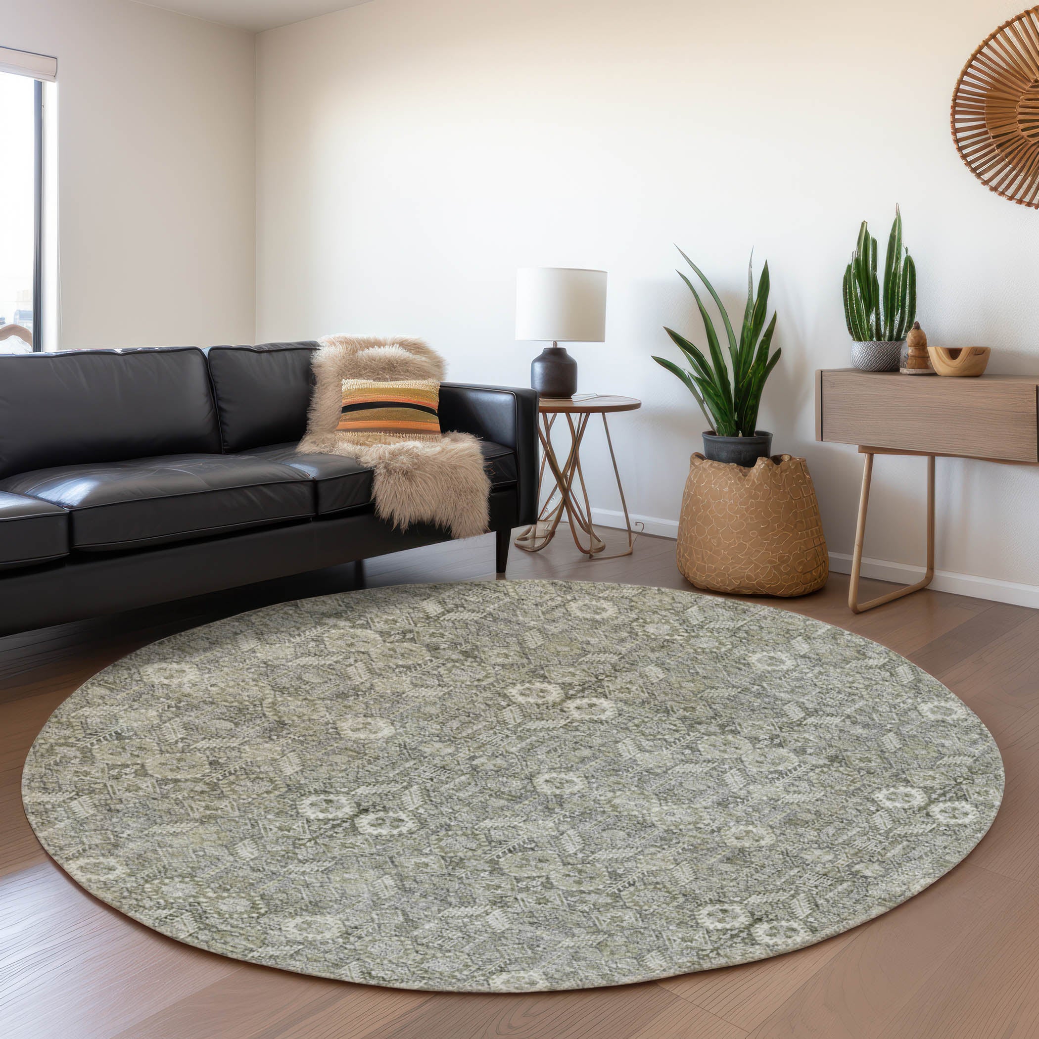 Lucerne Machine Washable Transitional Gray Rug 8' x 8' #shape_Round