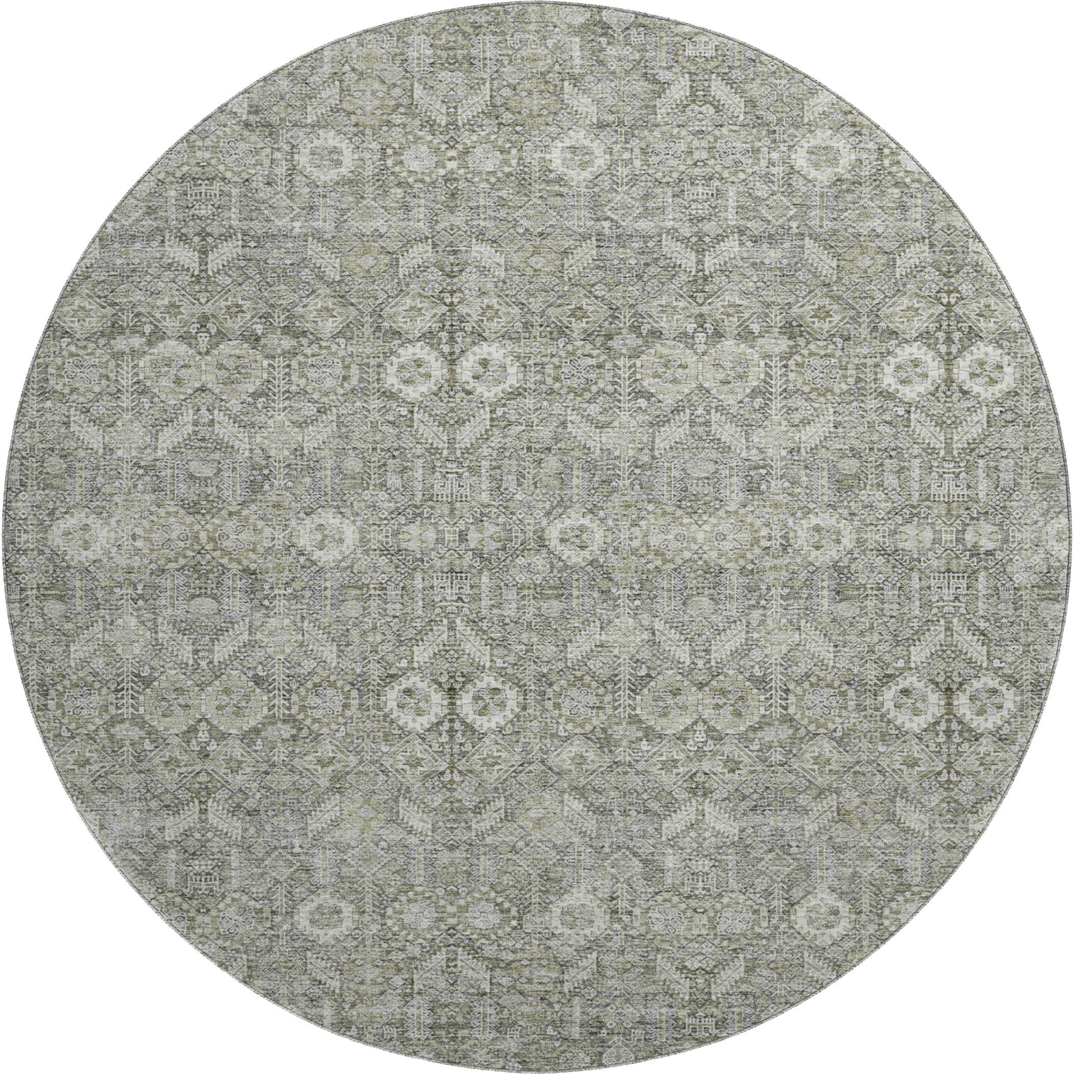 Lucerne Machine Washable Transitional Gray Rug 8' x 8' #shape_Round