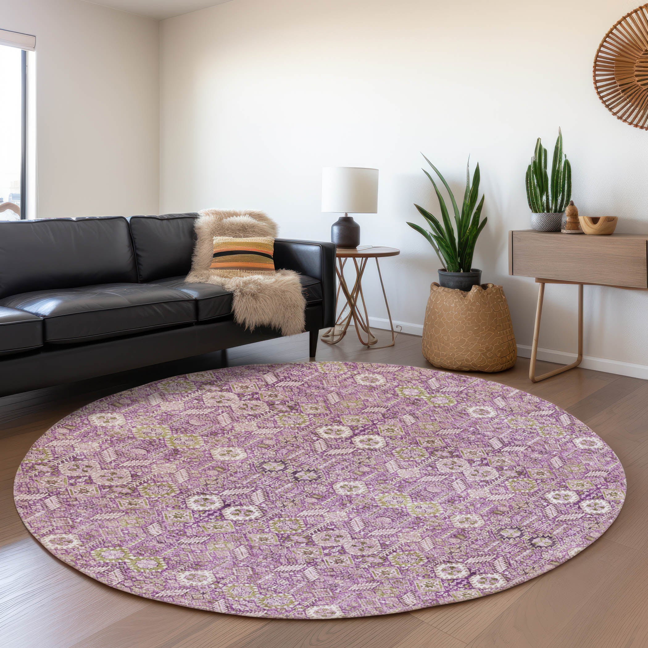 Lucerne Machine Washable Transitional Lavender Purple Rug 8' x 8' #shape_Round