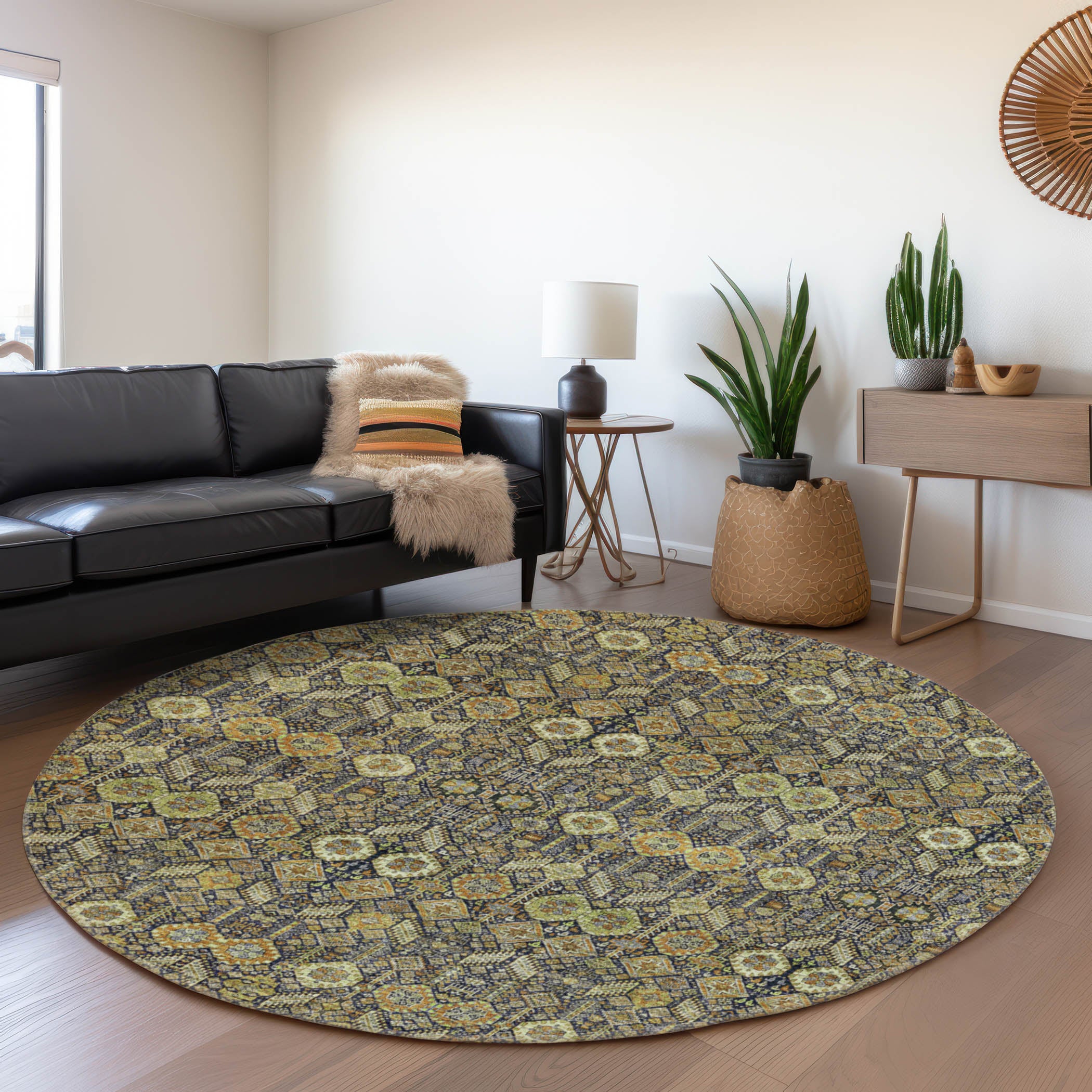 Lucerne Machine Washable Transitional Paprika Orange Rug 8' x 8' #shape_Round