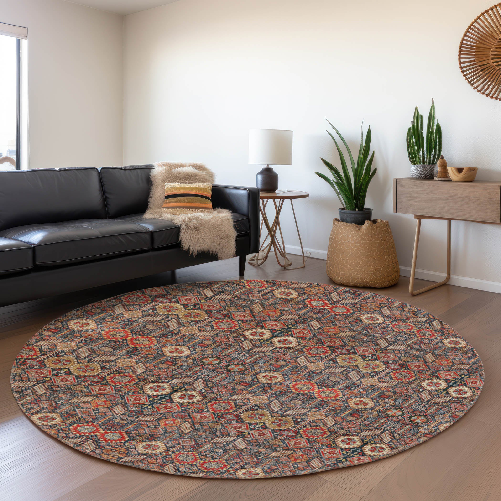 Lucerne Machine Washable Transitional Red Rug 8' x 8' #shape_Round