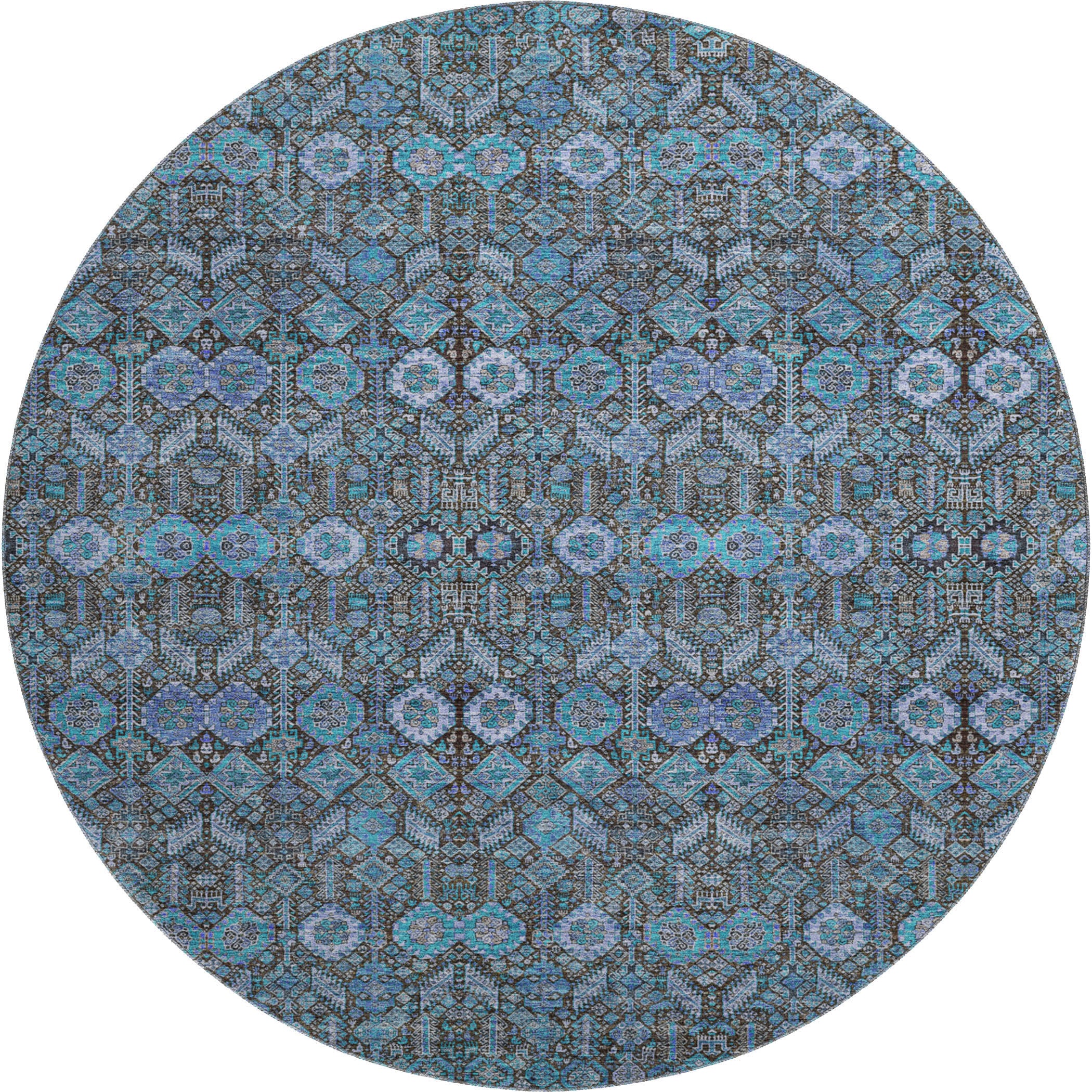 Lucerne Machine Washable Transitional Teal Rug 8' x 8' #shape_Round