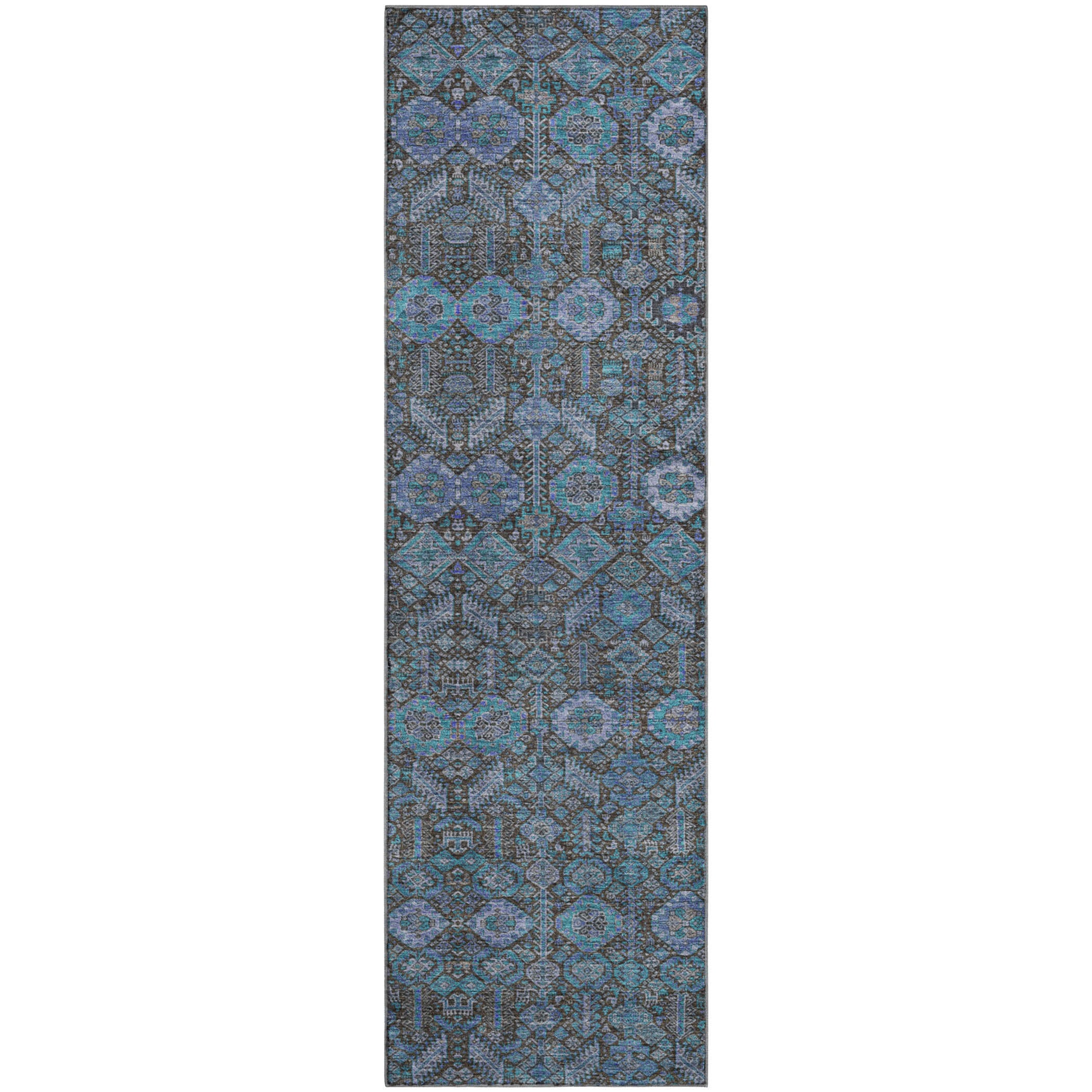 Lucerne Machine Washable Transitional Teal Rug 2'3" x 7'6" #shape_Runner