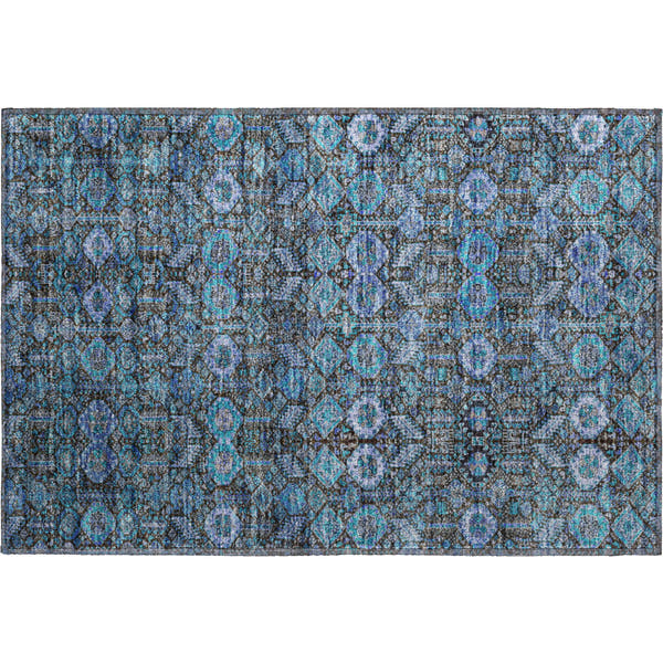 Lucerne Machine Washable Transitional Teal Rug 1'8" x 2'6"