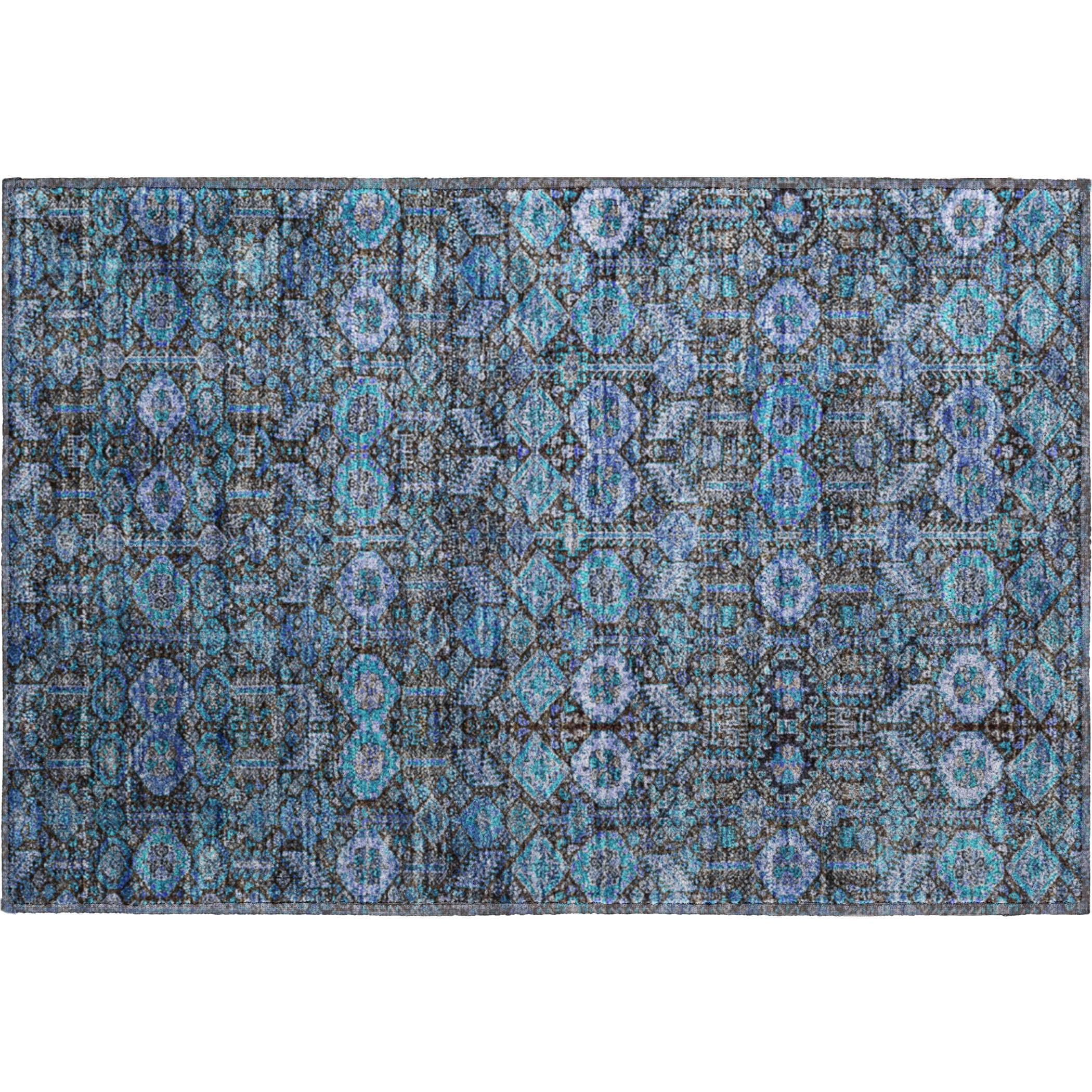 Lucerne Machine Washable Transitional Teal Rug 1'8" x 2'6" #shape_Rectangle