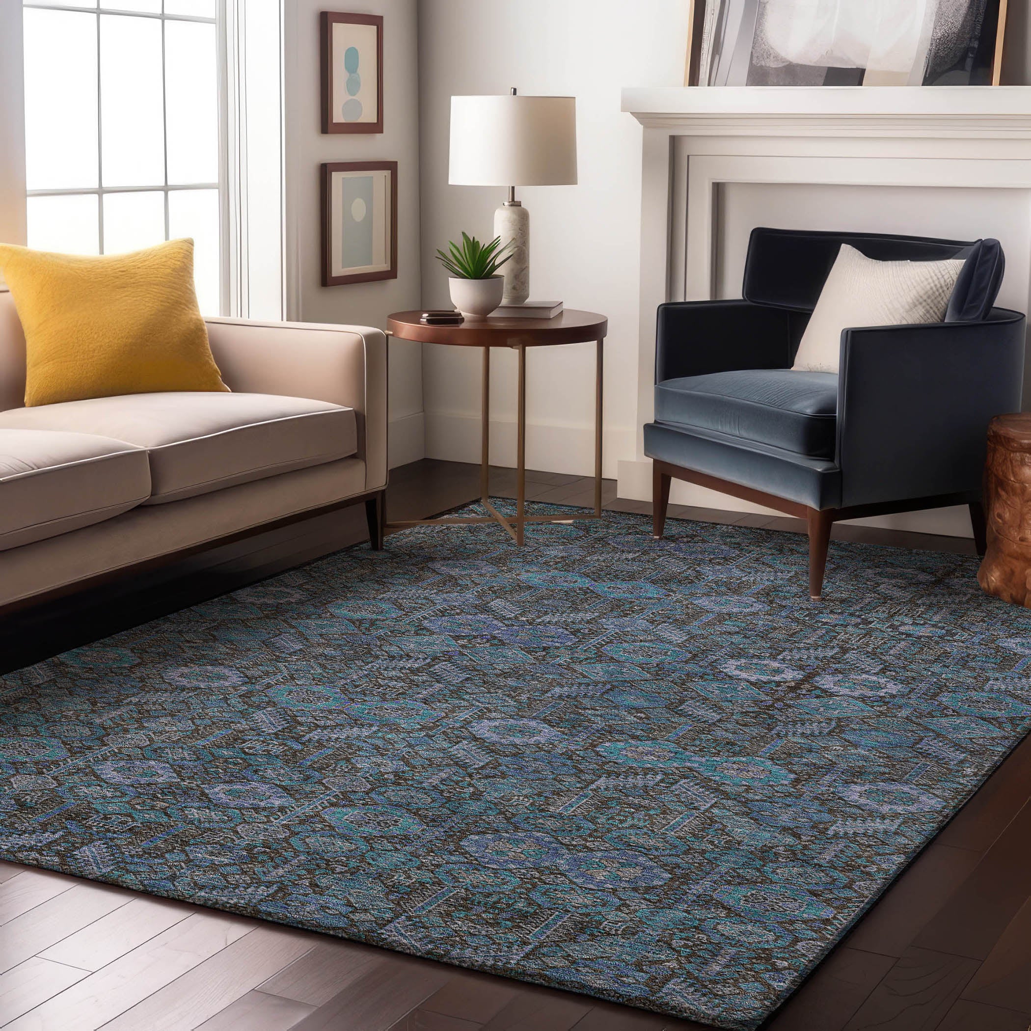 Lucerne Machine Washable Transitional Teal Rug 2'6" x 3'10" #shape_Rectangle