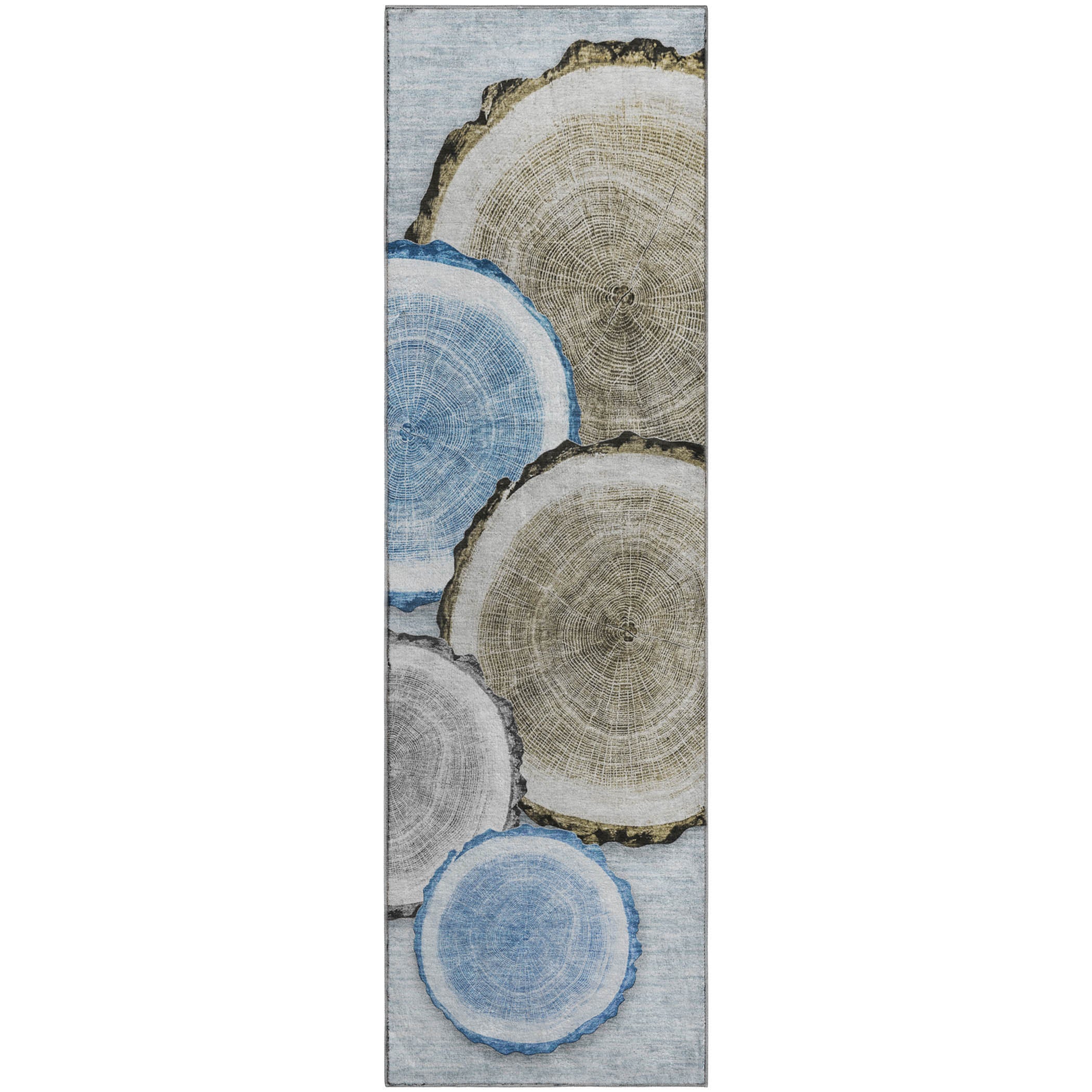 Dublin Machine Washable Transitional Blue Rug 2'3" x 7'6" #shape_Runner