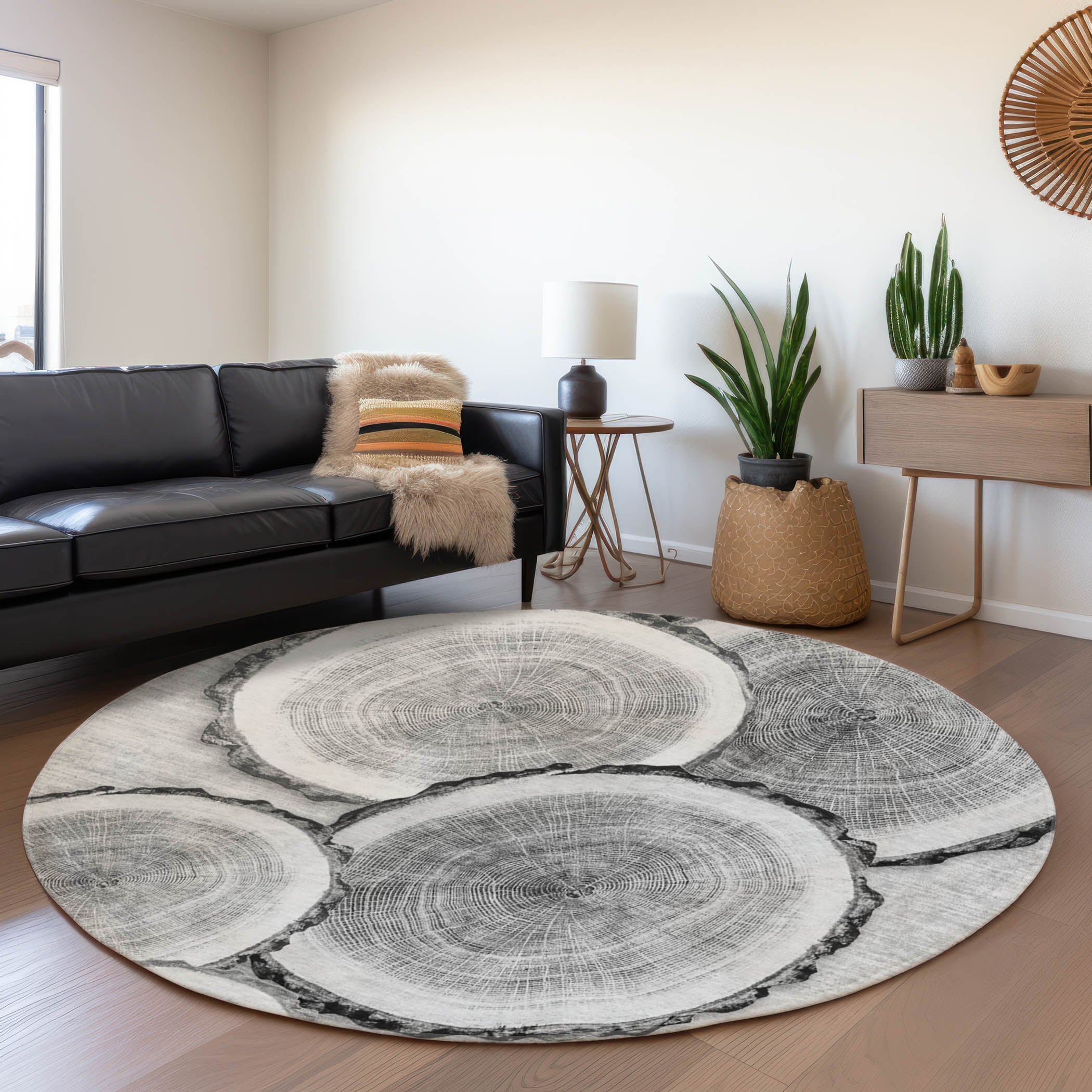 Dublin Machine Washable Transitional Gray Rug 8' x 8' #shape_Round
