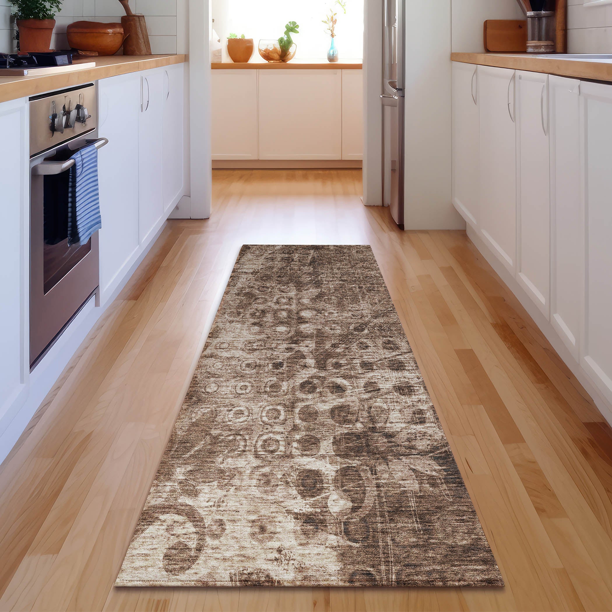 Luang Prabang Machine Washable Transitional Chocolate Brown Rug 2'3" x 7'6" #shape_Runner