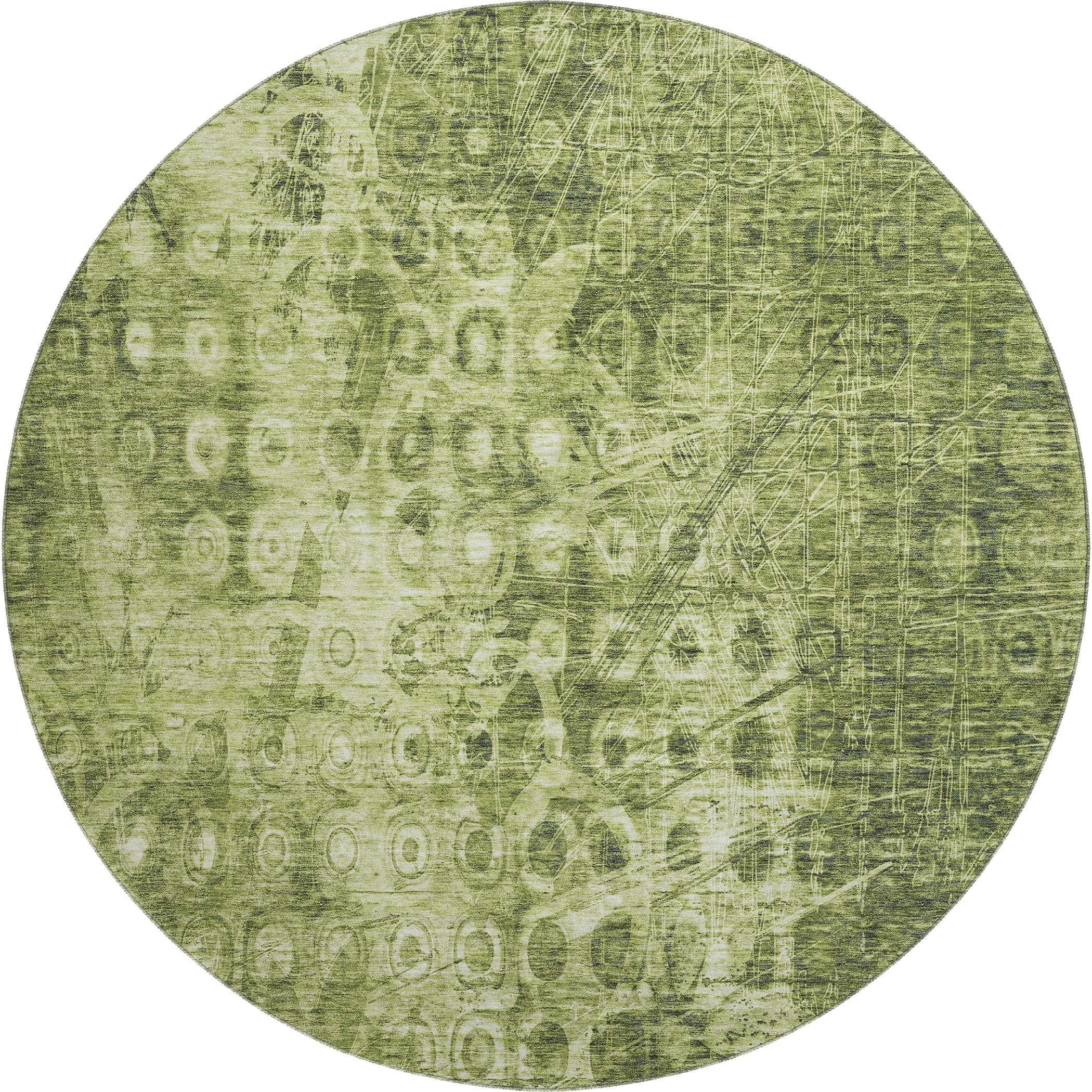 Luang Prabang Machine Washable Transitional Olive Green Rug 8' x 8' #shape_Round