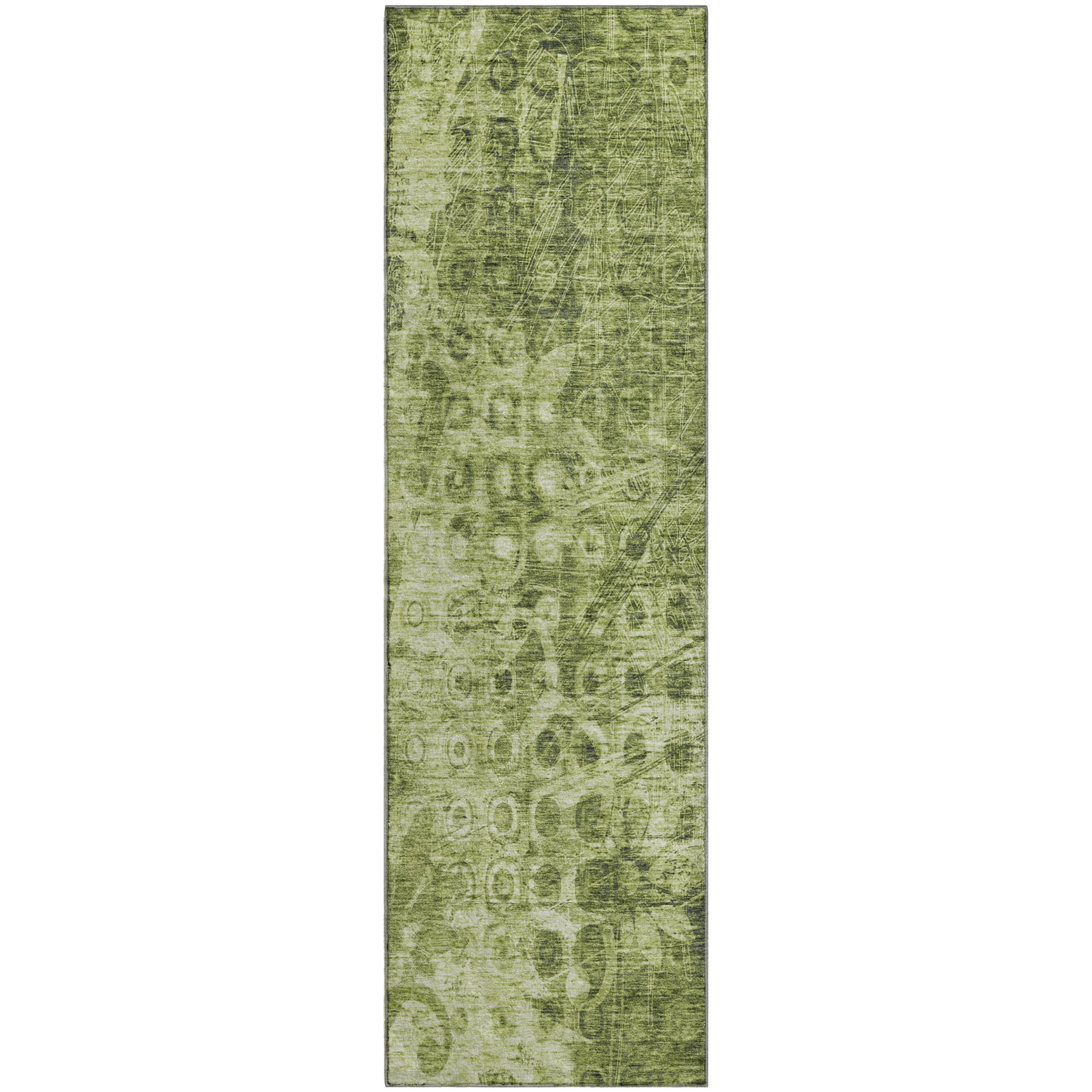 Luang Prabang Machine Washable Transitional Olive Green Rug 2'3" x 7'6" #shape_Runner