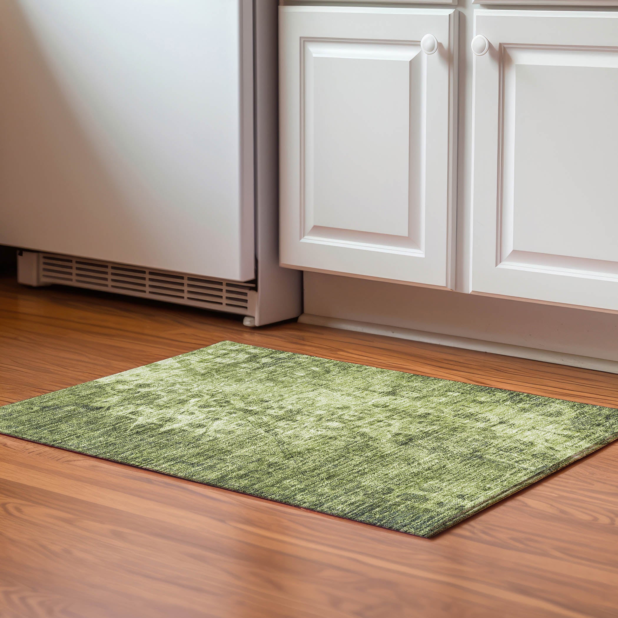 Luang Prabang Machine Washable Transitional Olive Green Rug 1'8" x 2'6" #shape_Rectangle