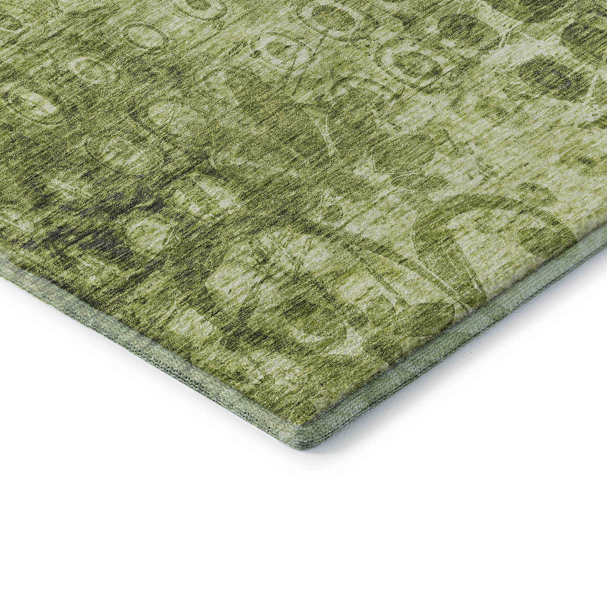 Luang Prabang Machine Washable Transitional Olive Green Rug 1'8" x 2'6" #shape_Rectangle