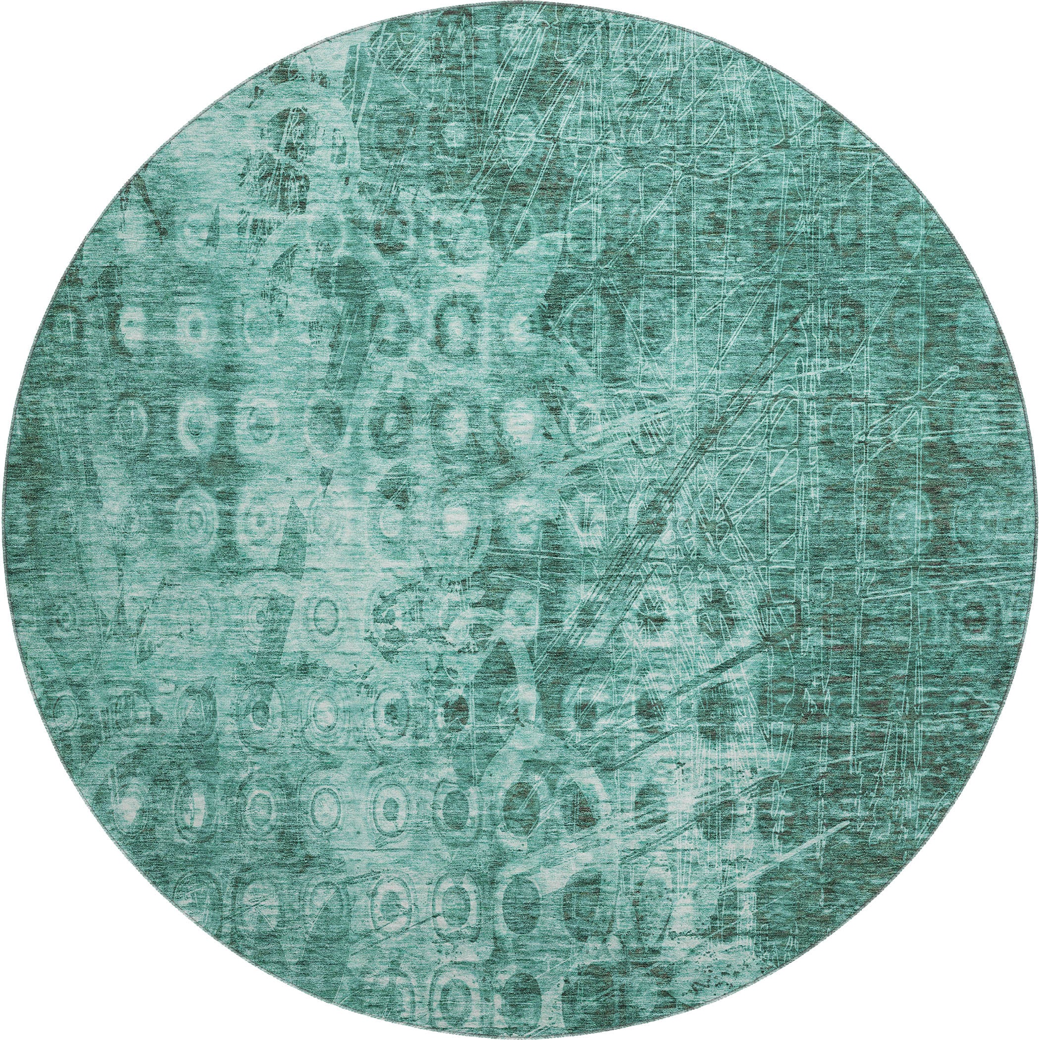 Luang Prabang Machine Washable Transitional Teal Rug 8' x 8' #shape_Round