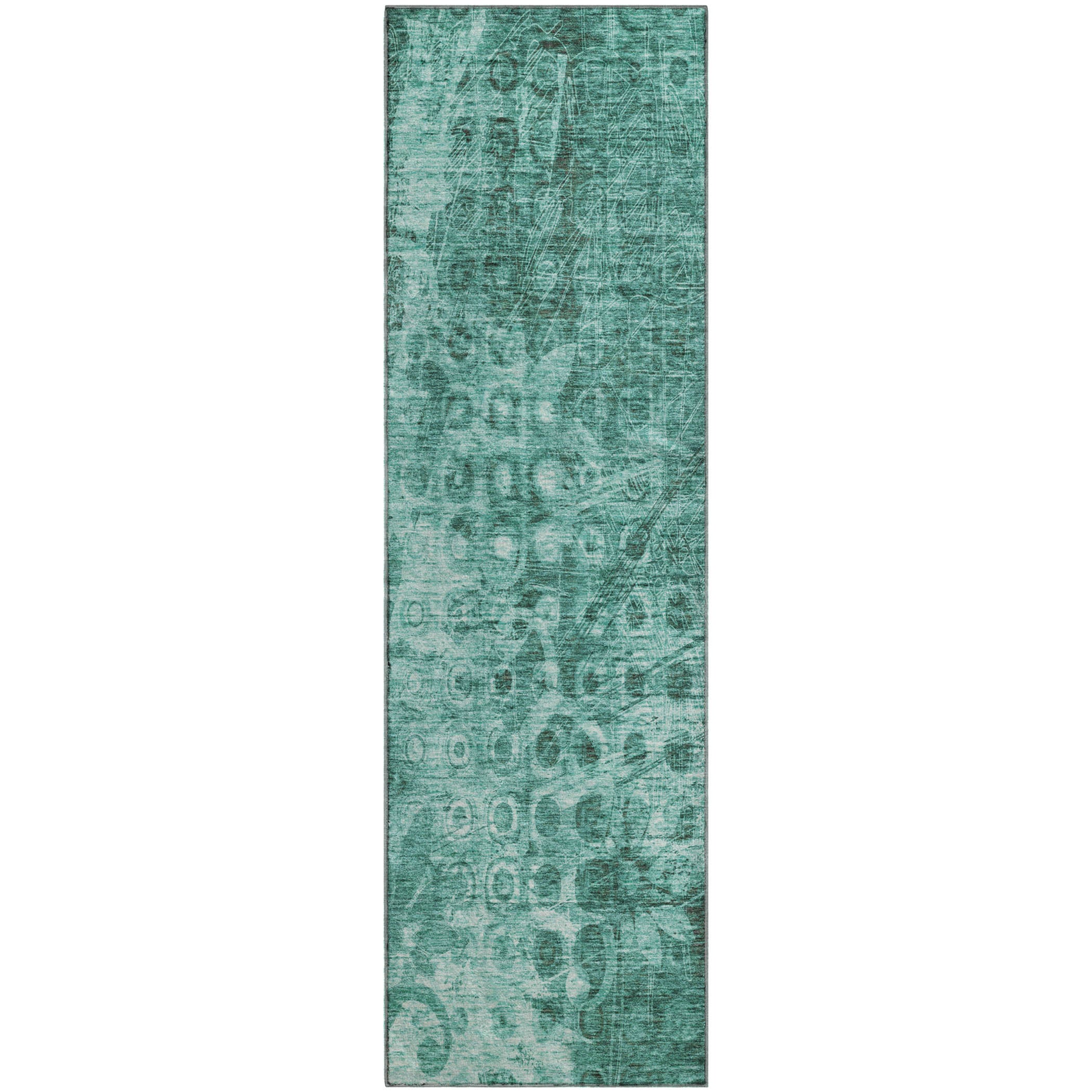 Luang Prabang Machine Washable Transitional Teal Rug 2'3" x 7'6" #shape_Runner