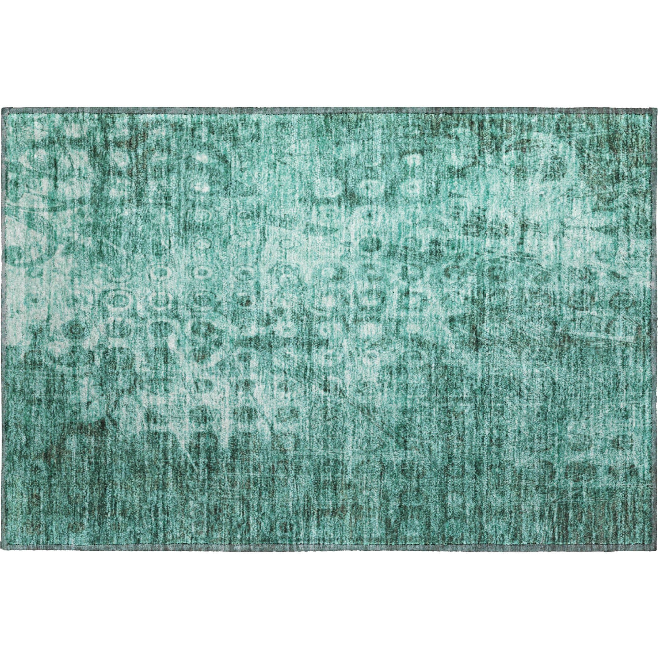 Luang Prabang Machine Washable Transitional Teal Rug 1'8" x 2'6" #shape_Rectangle