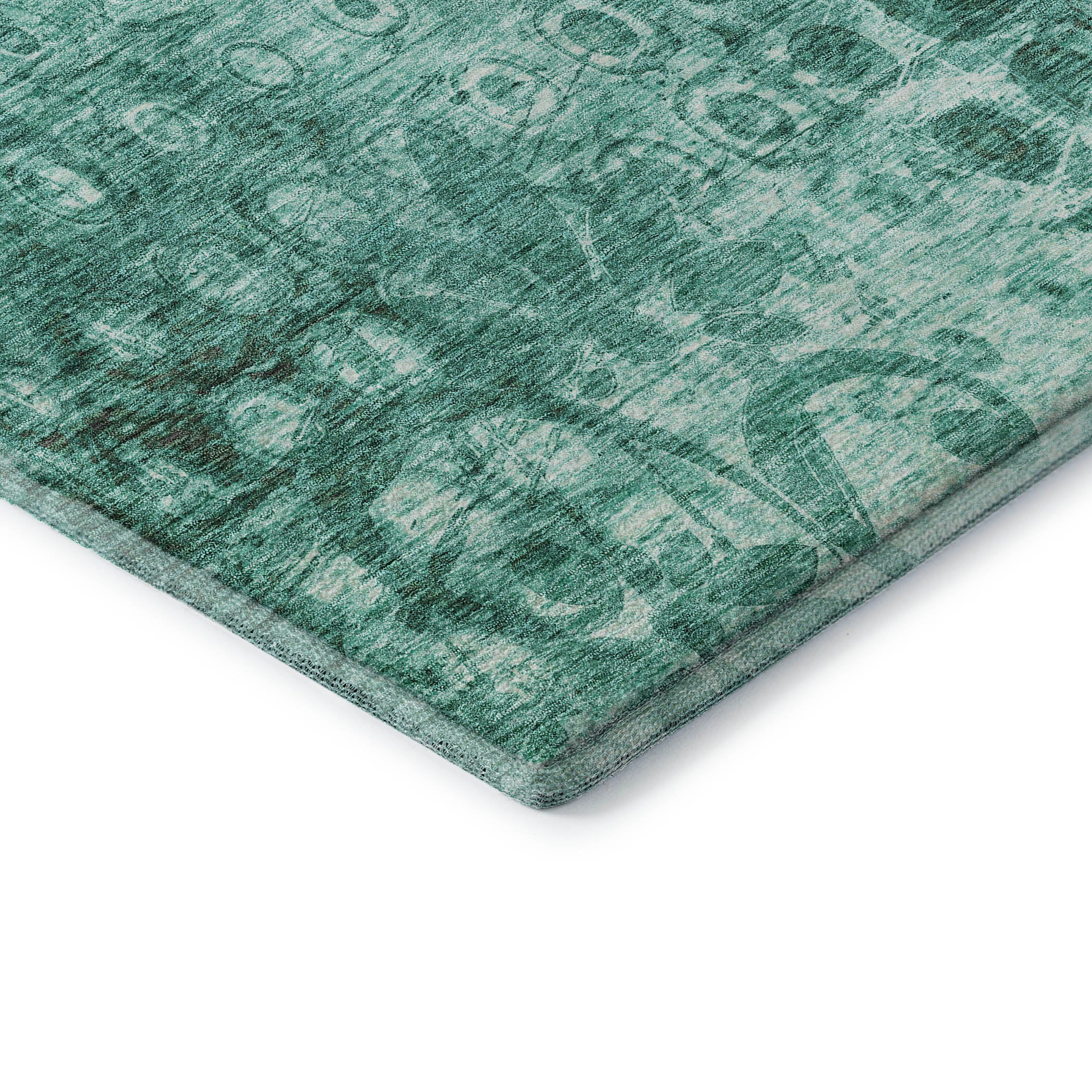 Luang Prabang Machine Washable Transitional Teal Rug 1'8" x 2'6" #shape_Rectangle
