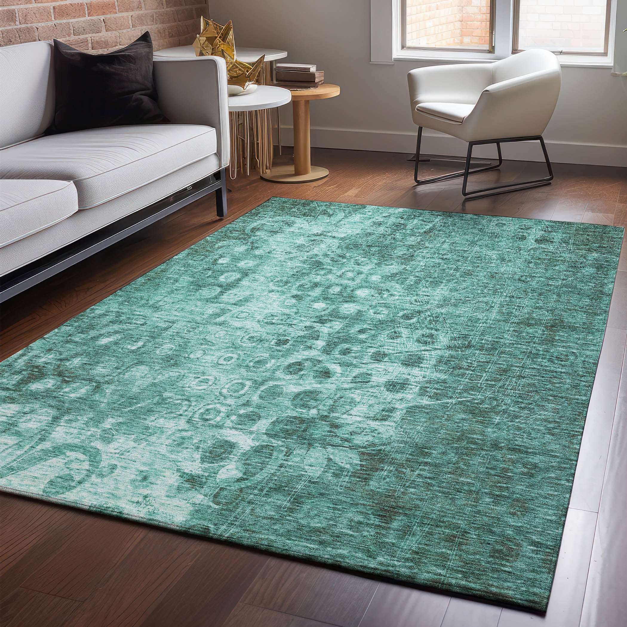 Luang Prabang Machine Washable Transitional Teal Rug 2'6" x 3'10" #shape_Rectangle