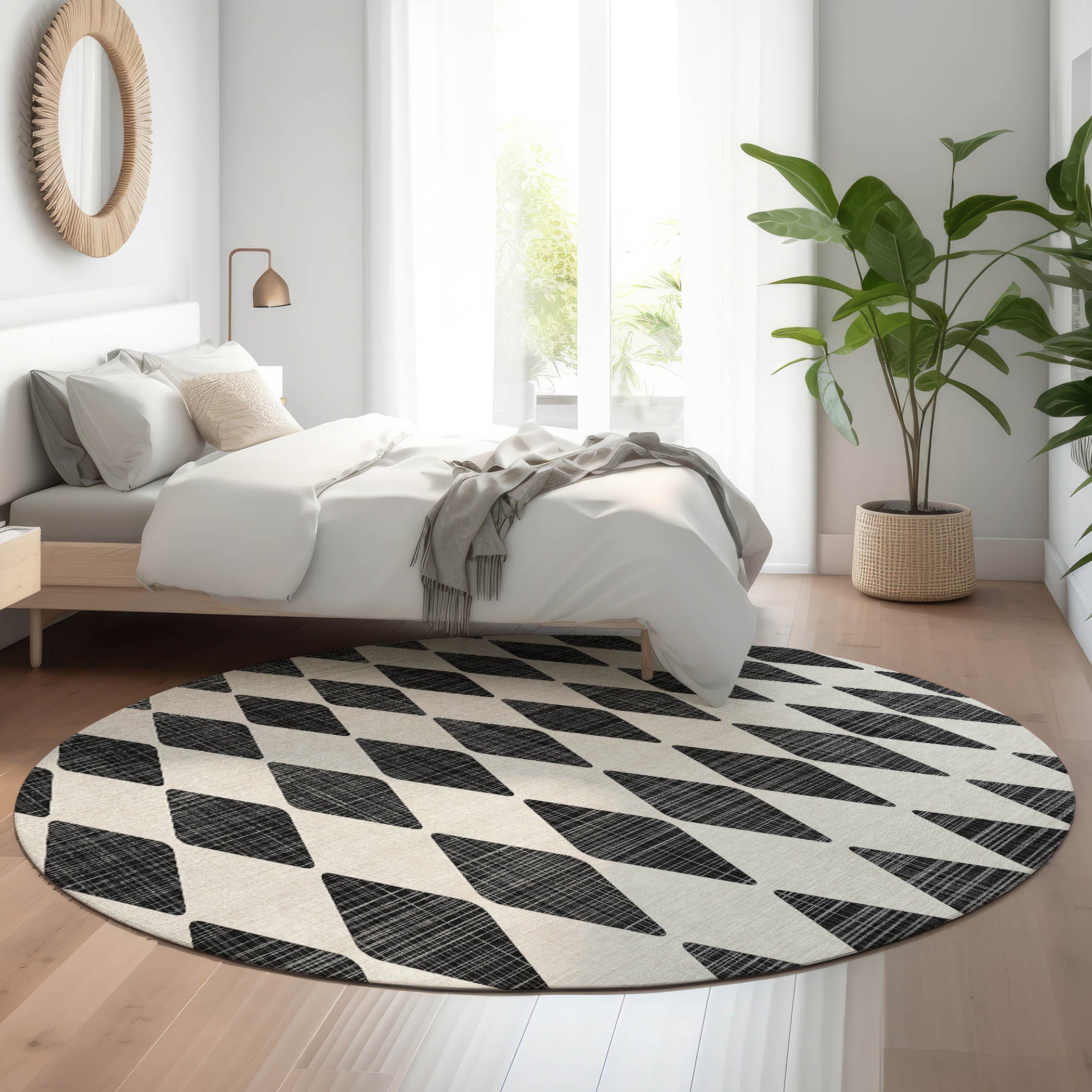 Vienna Machine Washable Transitional Black Rug 8' x 8' #shape_Round