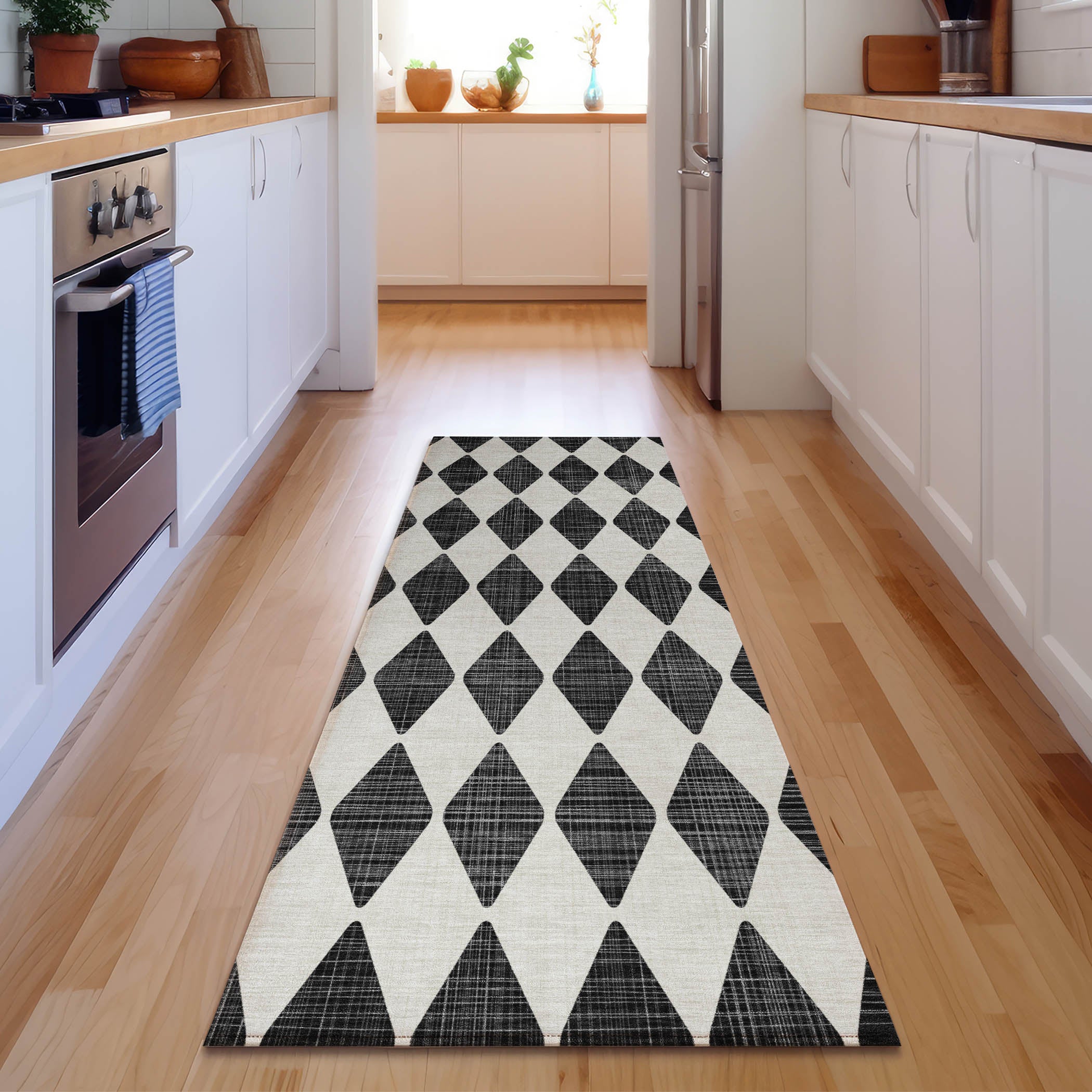 Vienna Machine Washable Transitional Black Rug 2'3" x 7'6" #shape_Runner