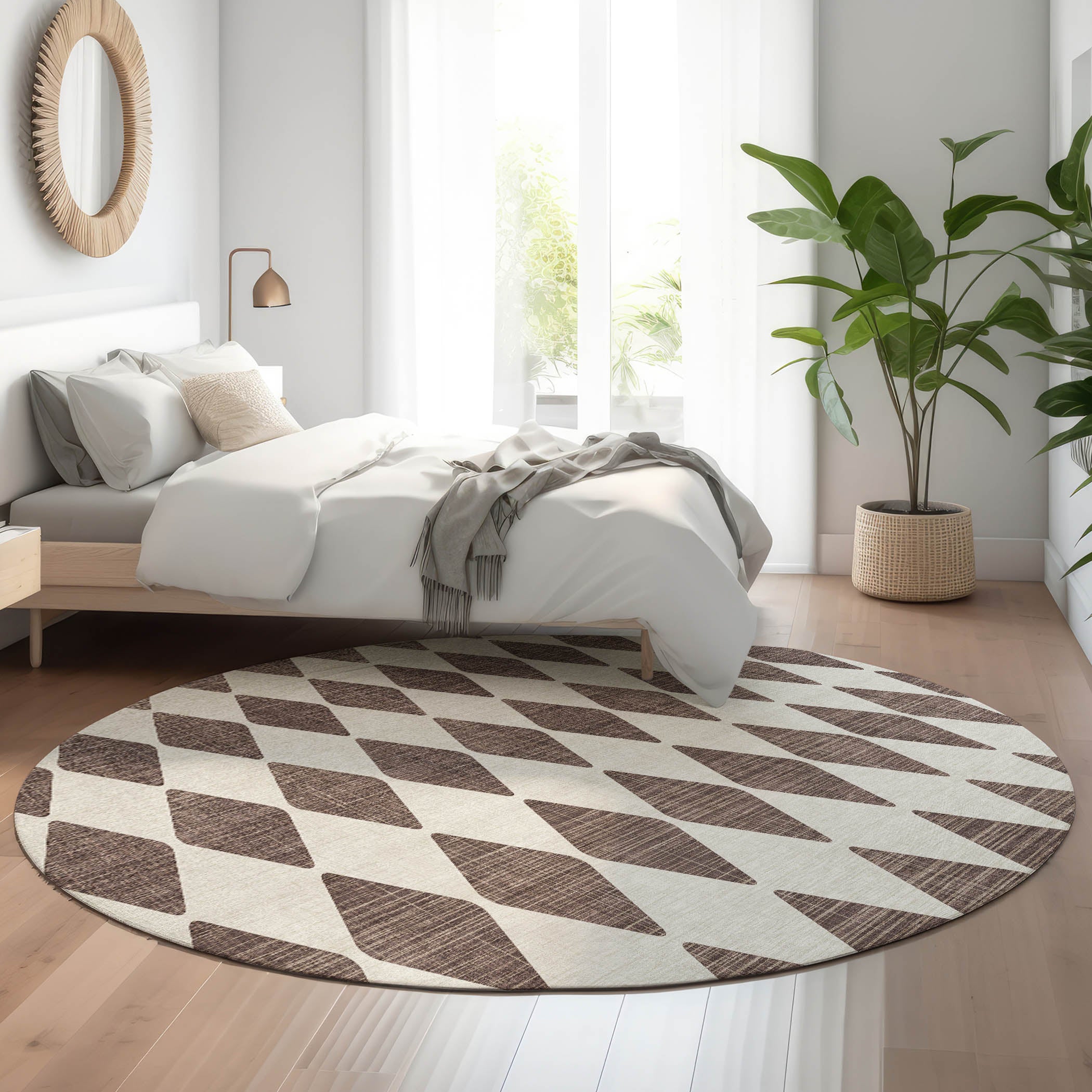 Vienna Machine Washable Transitional Brown Rug 8' x 8' #shape_Round