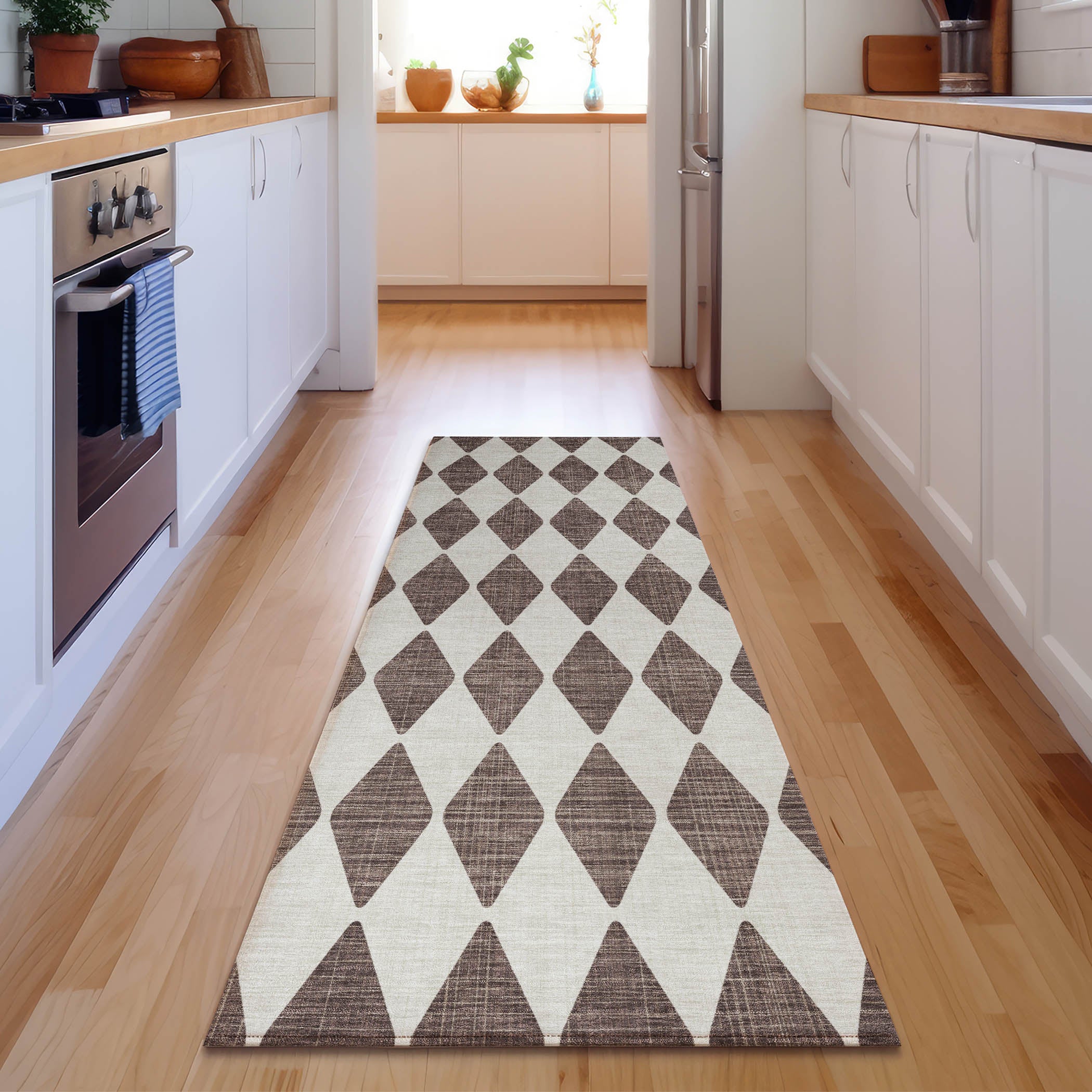 Vienna Machine Washable Transitional Brown Rug 2'3" x 7'6" #shape_Runner