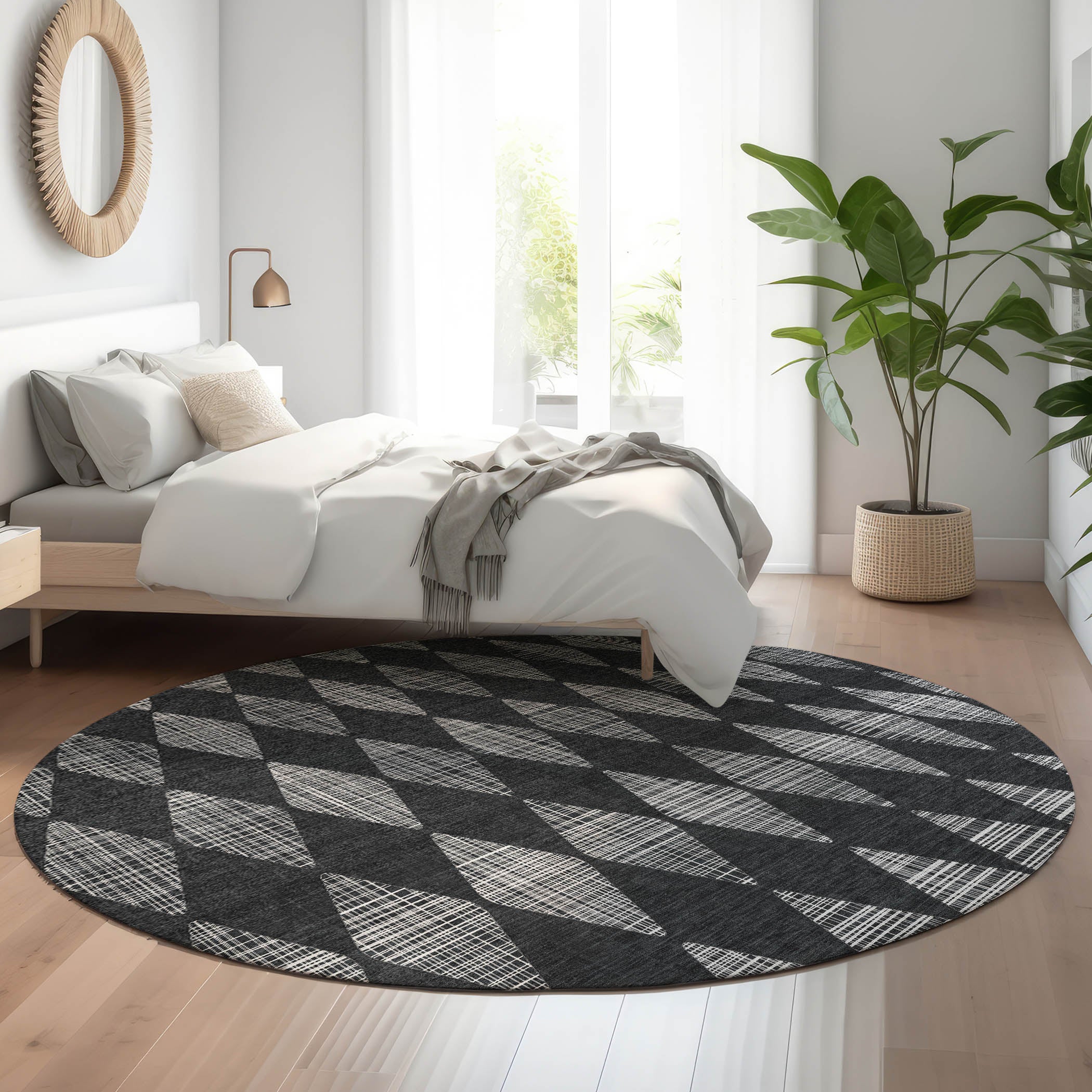 Vienna Machine Washable Transitional Charcoal Gray Rug 8' x 8' #shape_Round