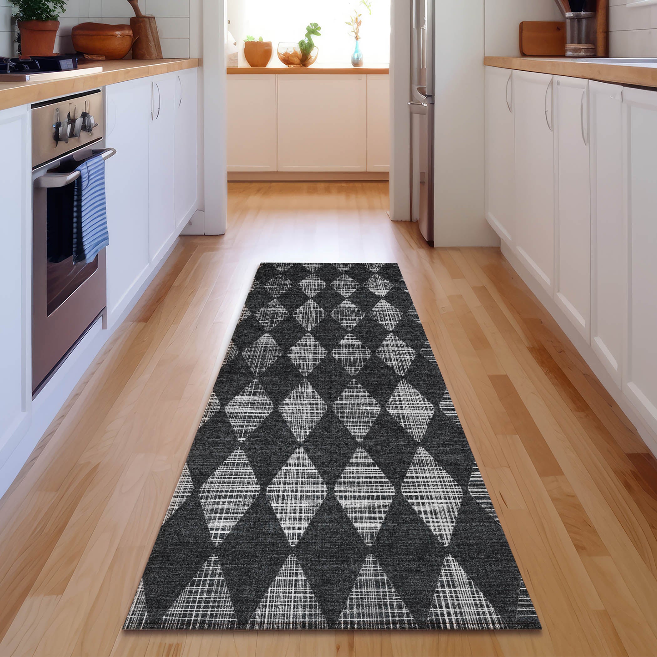 Vienna Machine Washable Transitional Charcoal Gray Rug 2'3" x 7'6" #shape_Runner