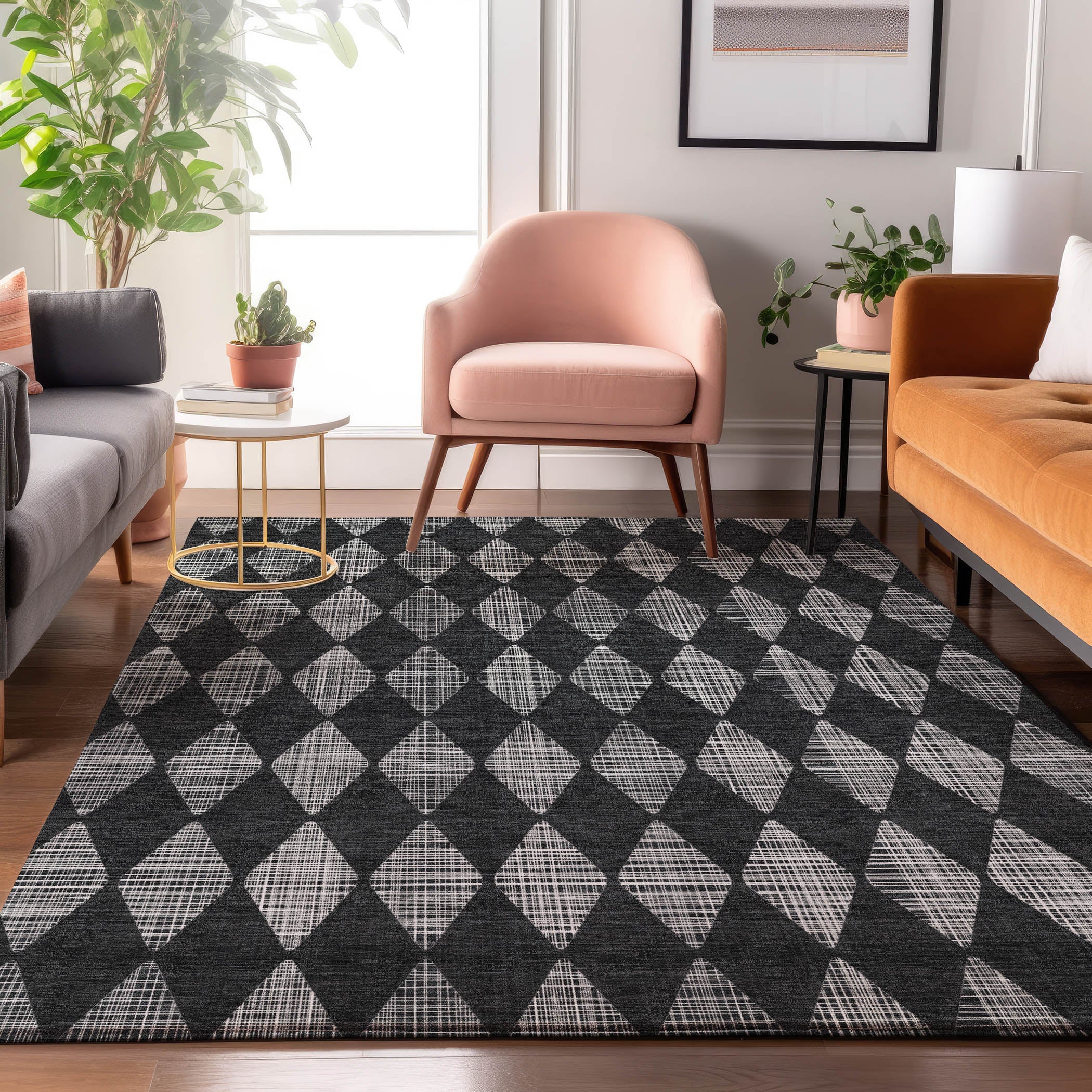 Vienna Machine Washable Transitional Charcoal Gray Rug 2'6" x 3'10" #shape_Rectangle