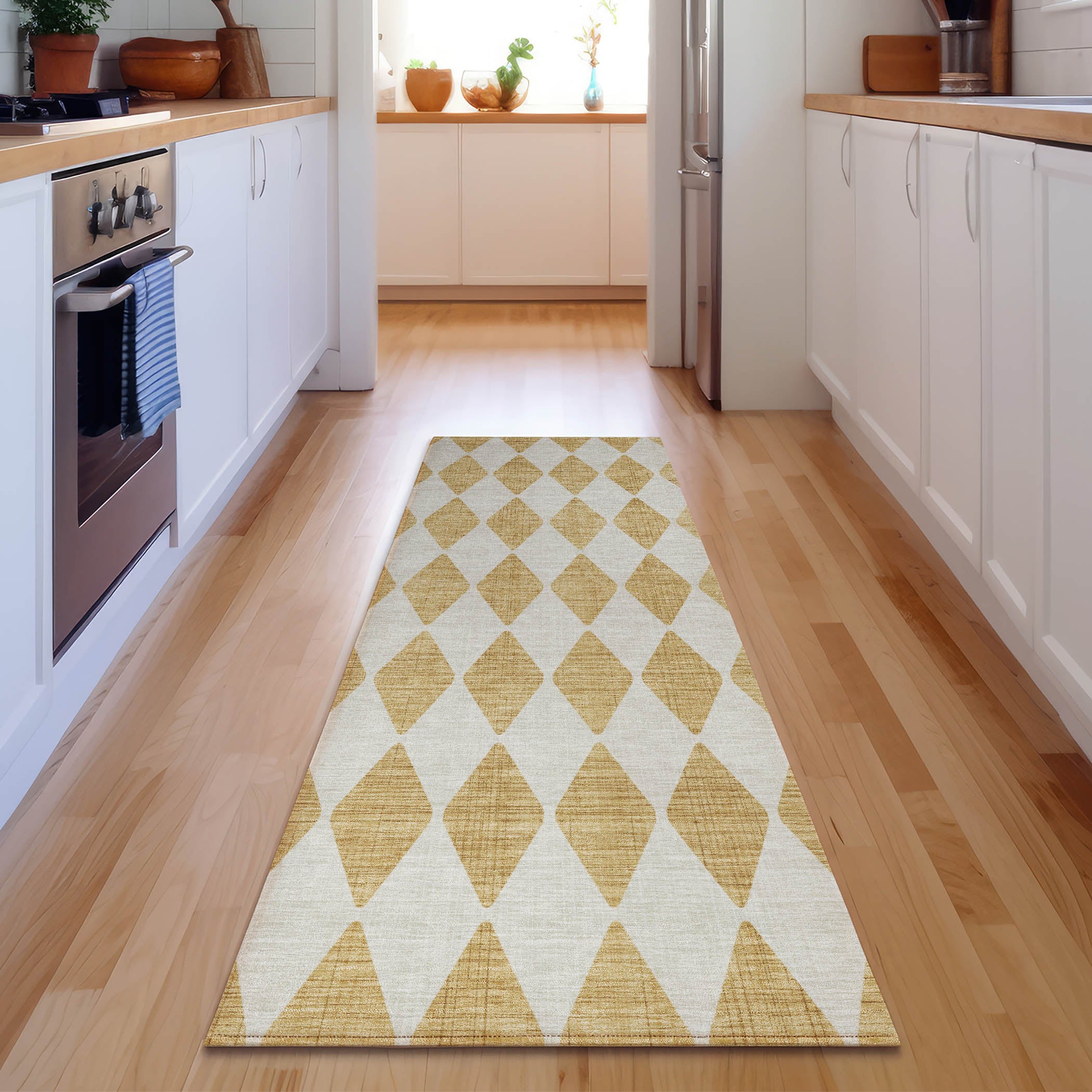 Vienna Machine Washable Transitional Gold Rug 2'3" x 7'6" #shape_Runner