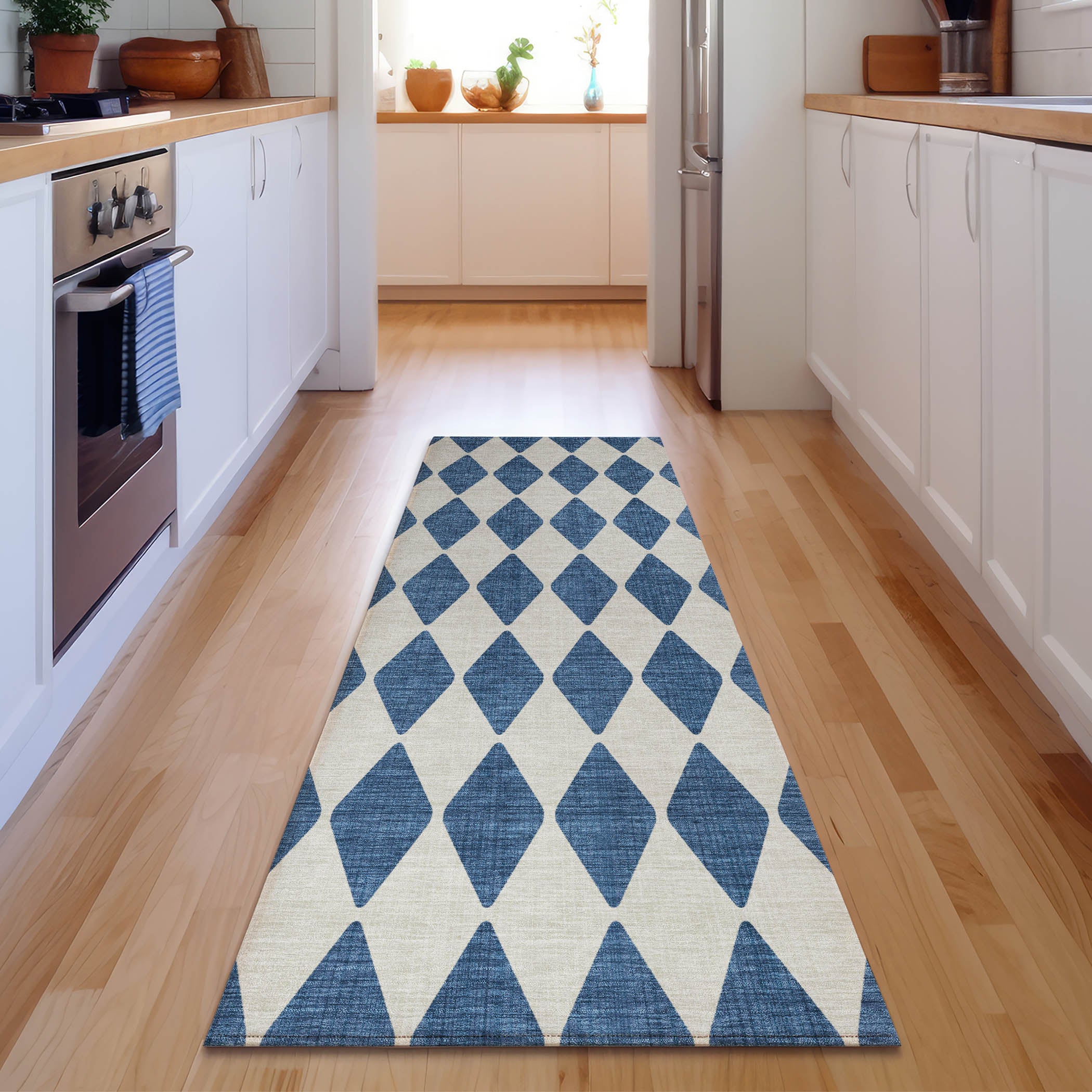Vienna Machine Washable Transitional Navy Blue Rug 2'3" x 7'6" #shape_Runner