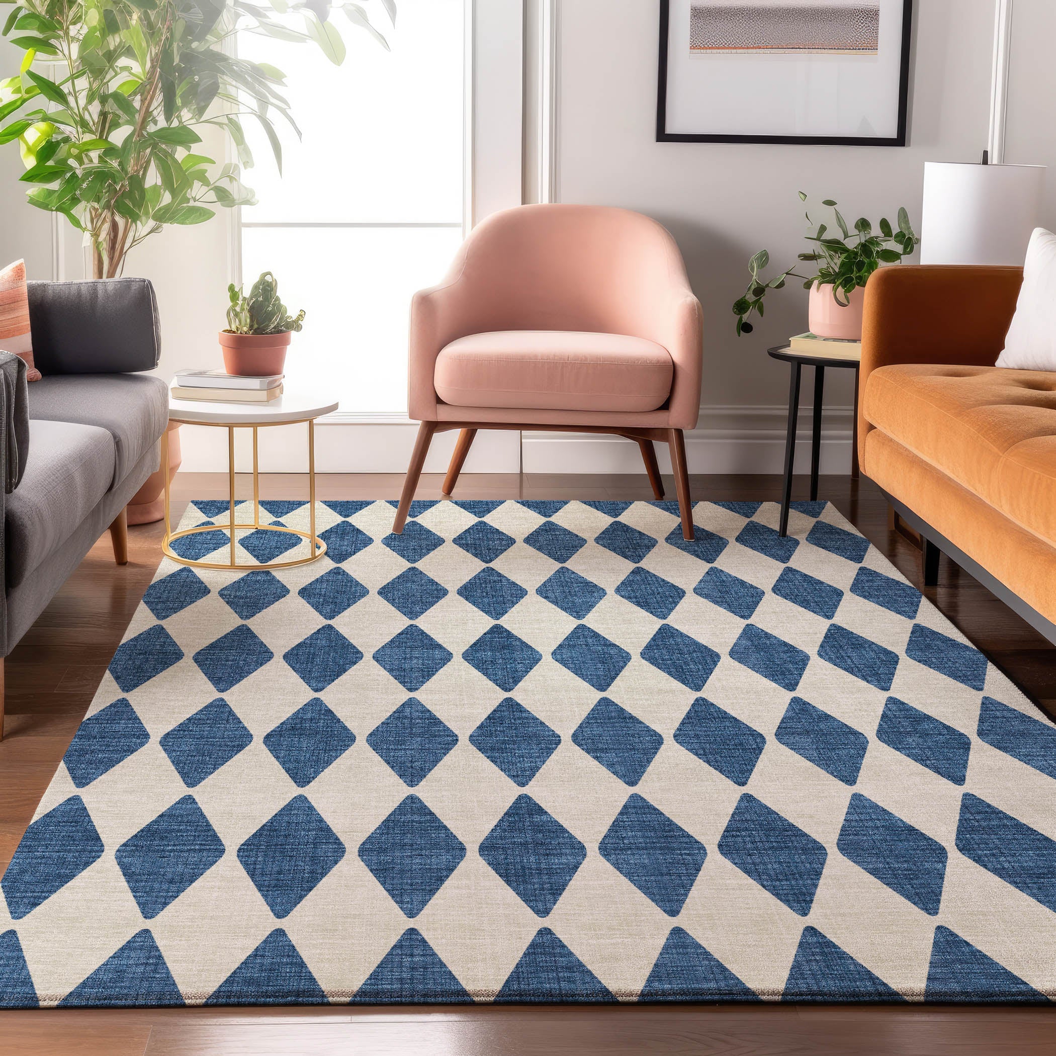 Vienna Machine Washable Transitional Navy Blue Rug 2'6" x 3'10" #shape_Rectangle