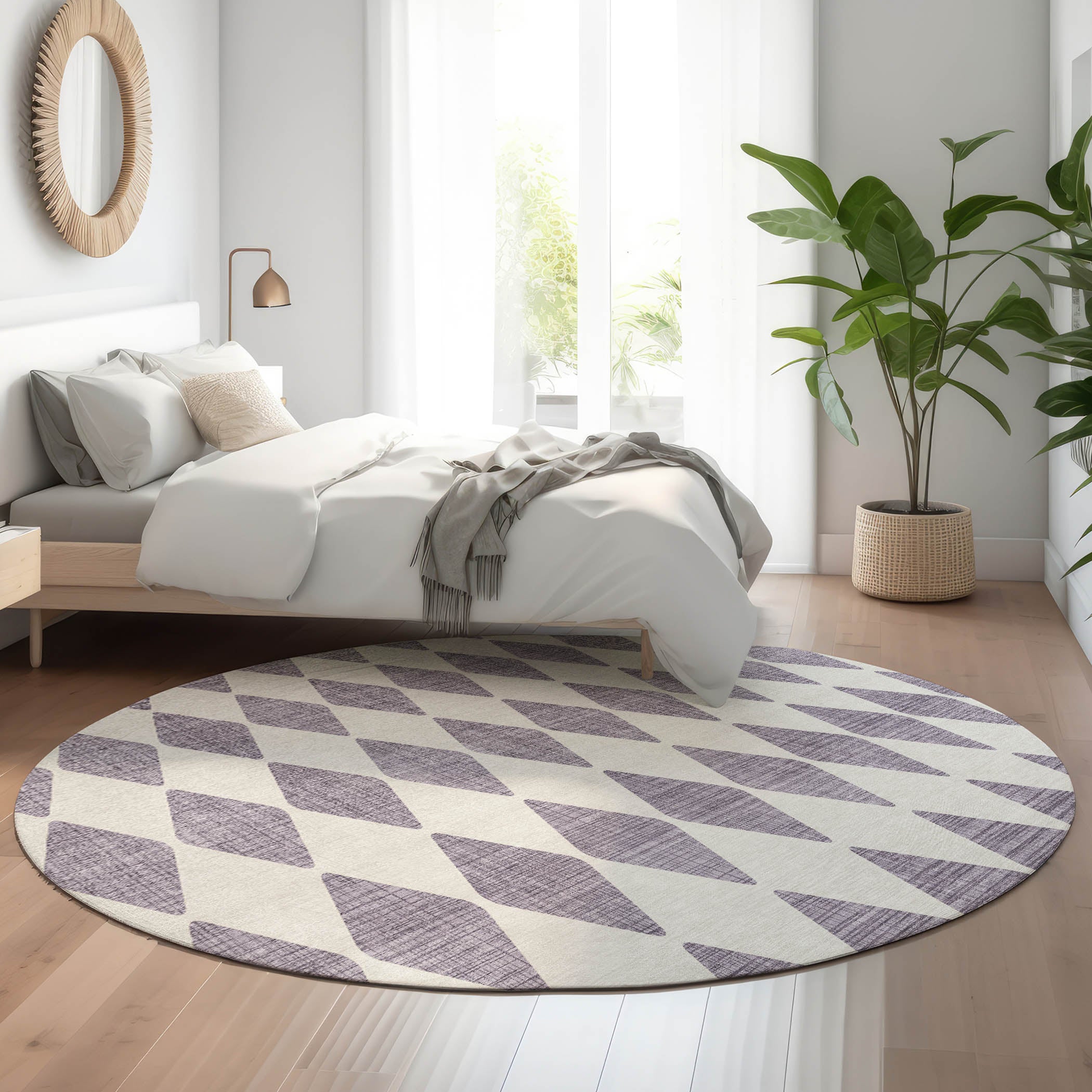 Vienna Machine Washable Transitional Purple Rug 8' x 8' #shape_Round