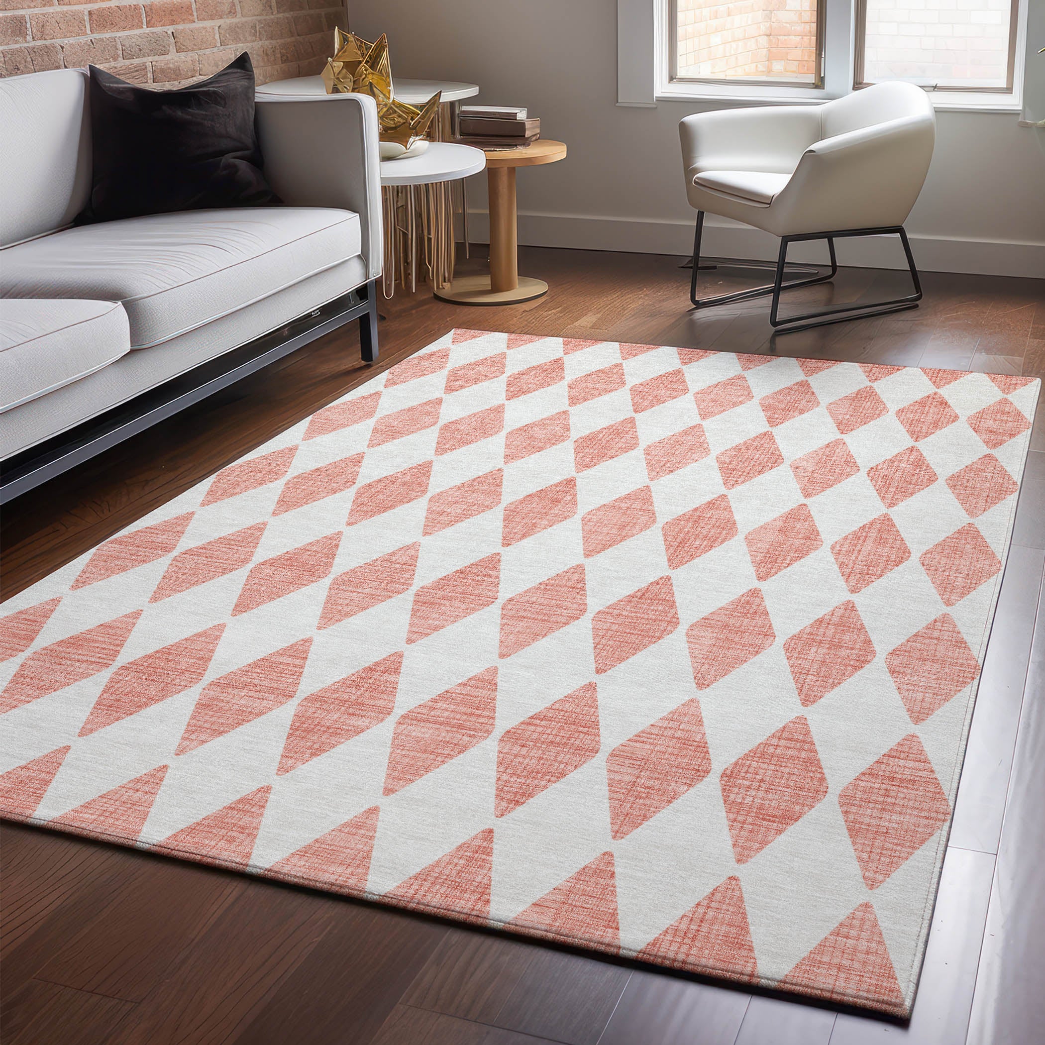 Vienna Machine Washable Transitional Salmon Orange Rug 2'6" x 3'10" #shape_Rectangle