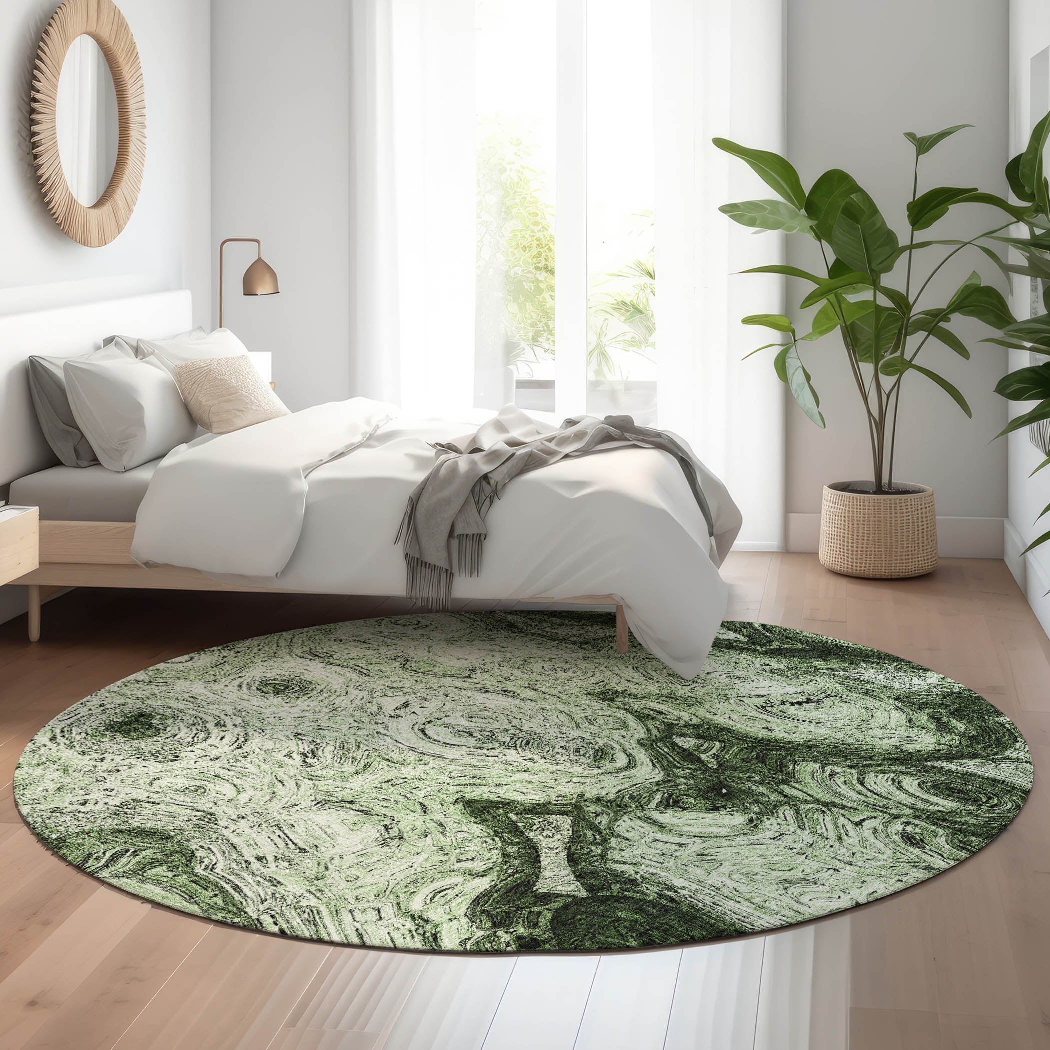Cartagena Machine Washable Transitional Green Rug 8' x 8' #shape_Round