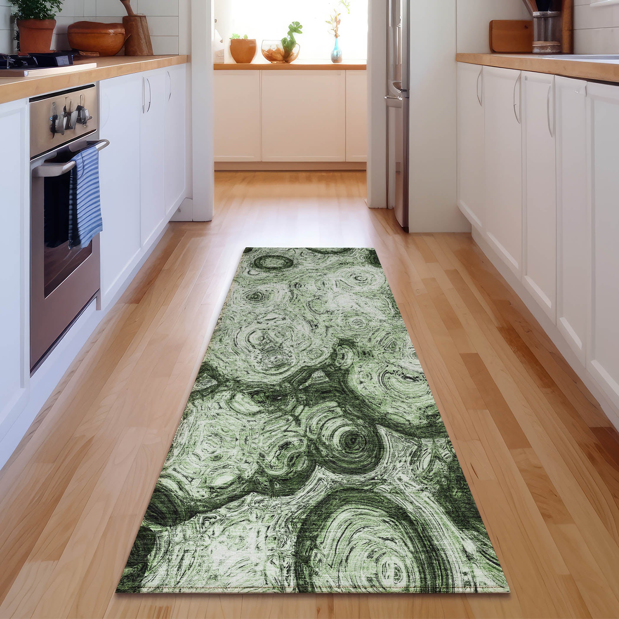 Cartagena Machine Washable Transitional Green Rug 2'3" x 7'6" #shape_Runner